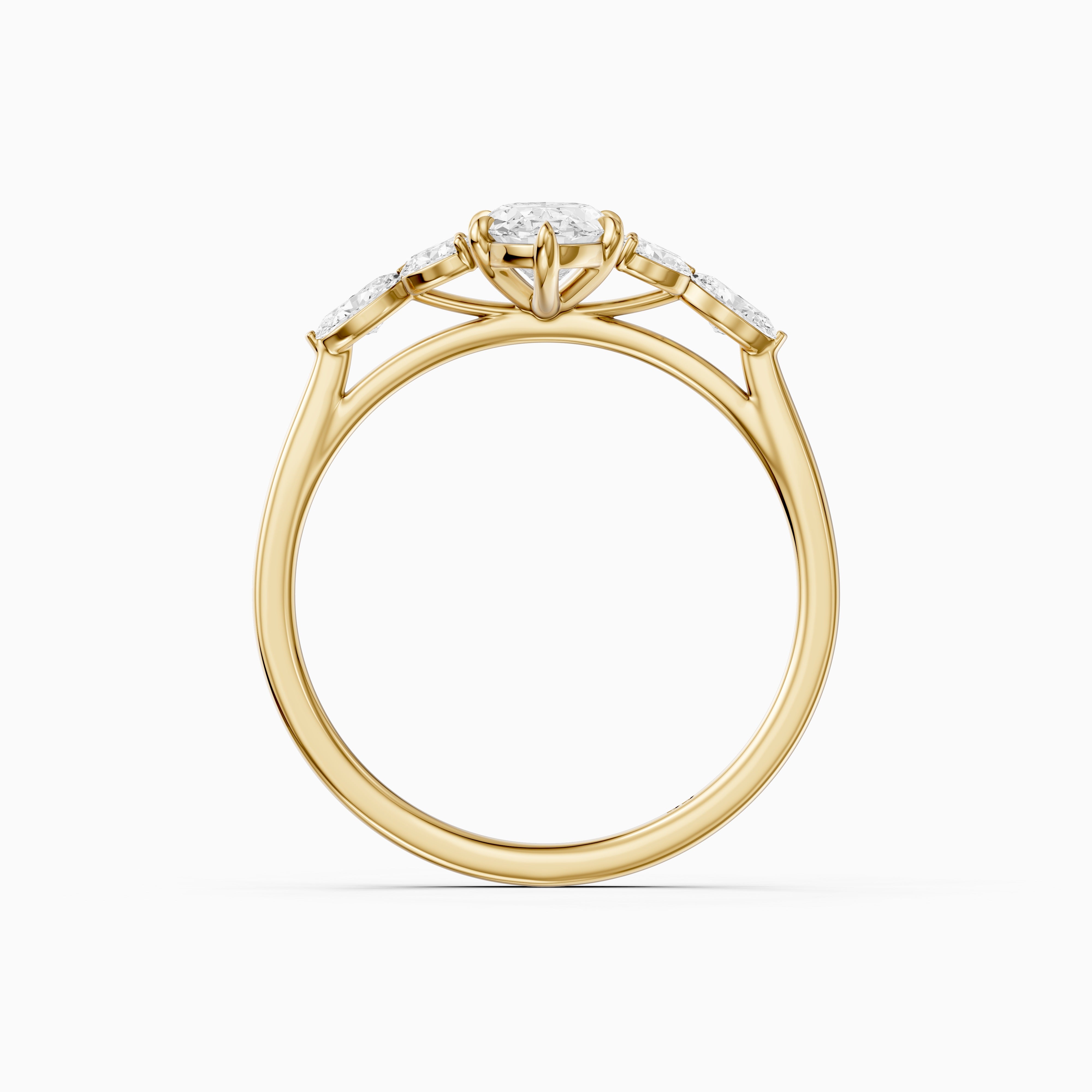 Aroa Moval Cut Moissanite Diamond Ring with Oval Side Stones