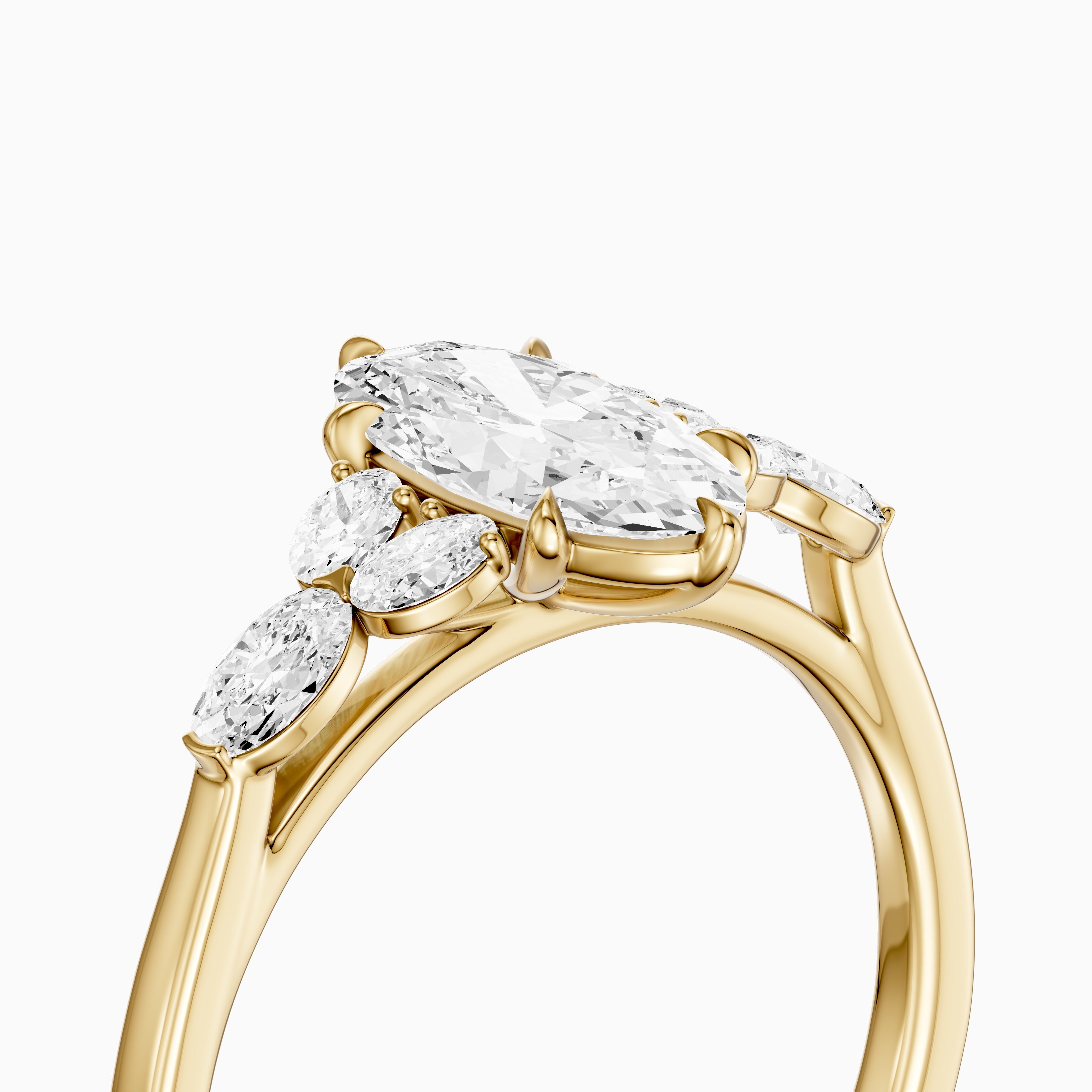 Aroa Moval Cut Moissanite Diamond Ring with Oval Side Stones