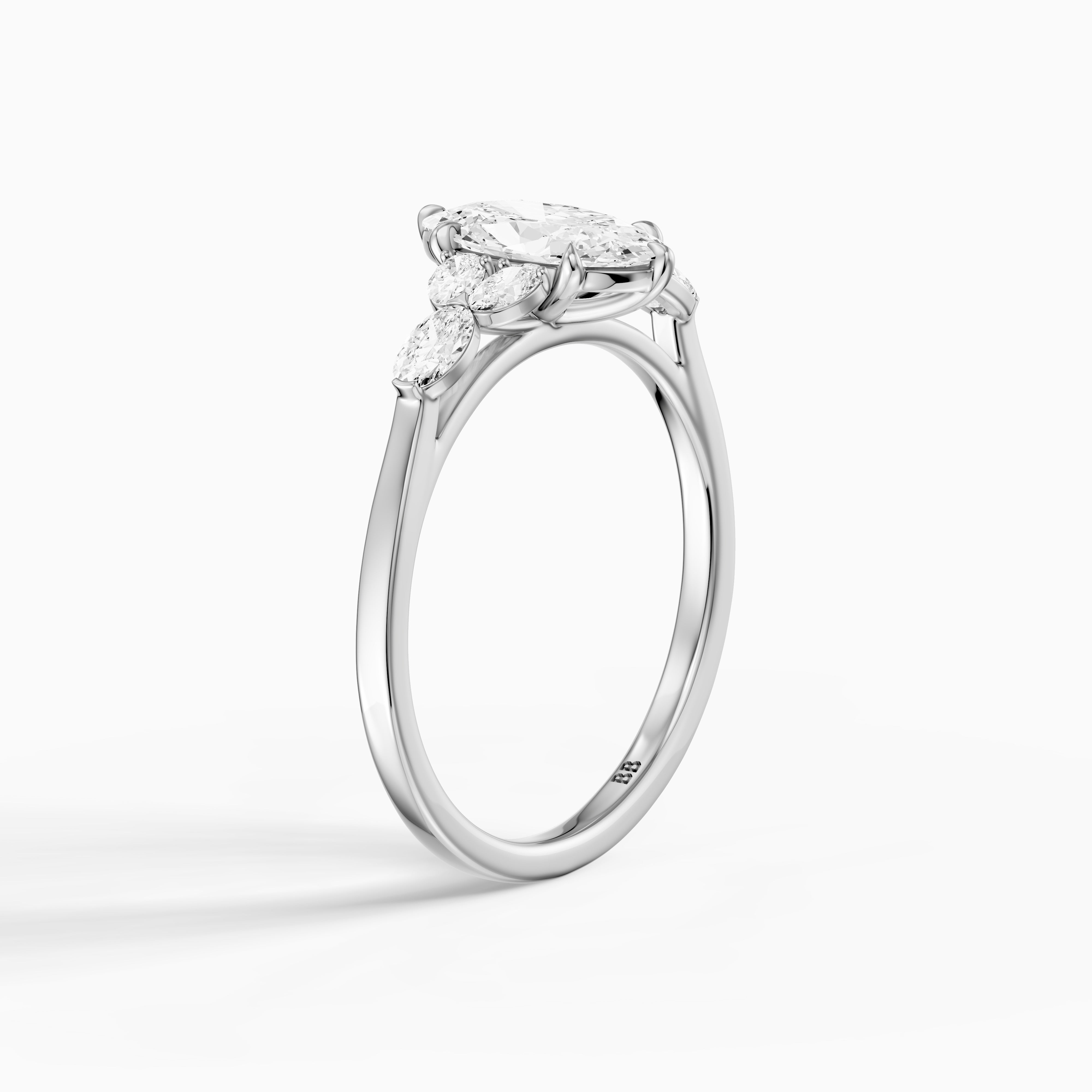 Aroa Moval Cut Moissanite Diamond Ring with Oval Side Stones