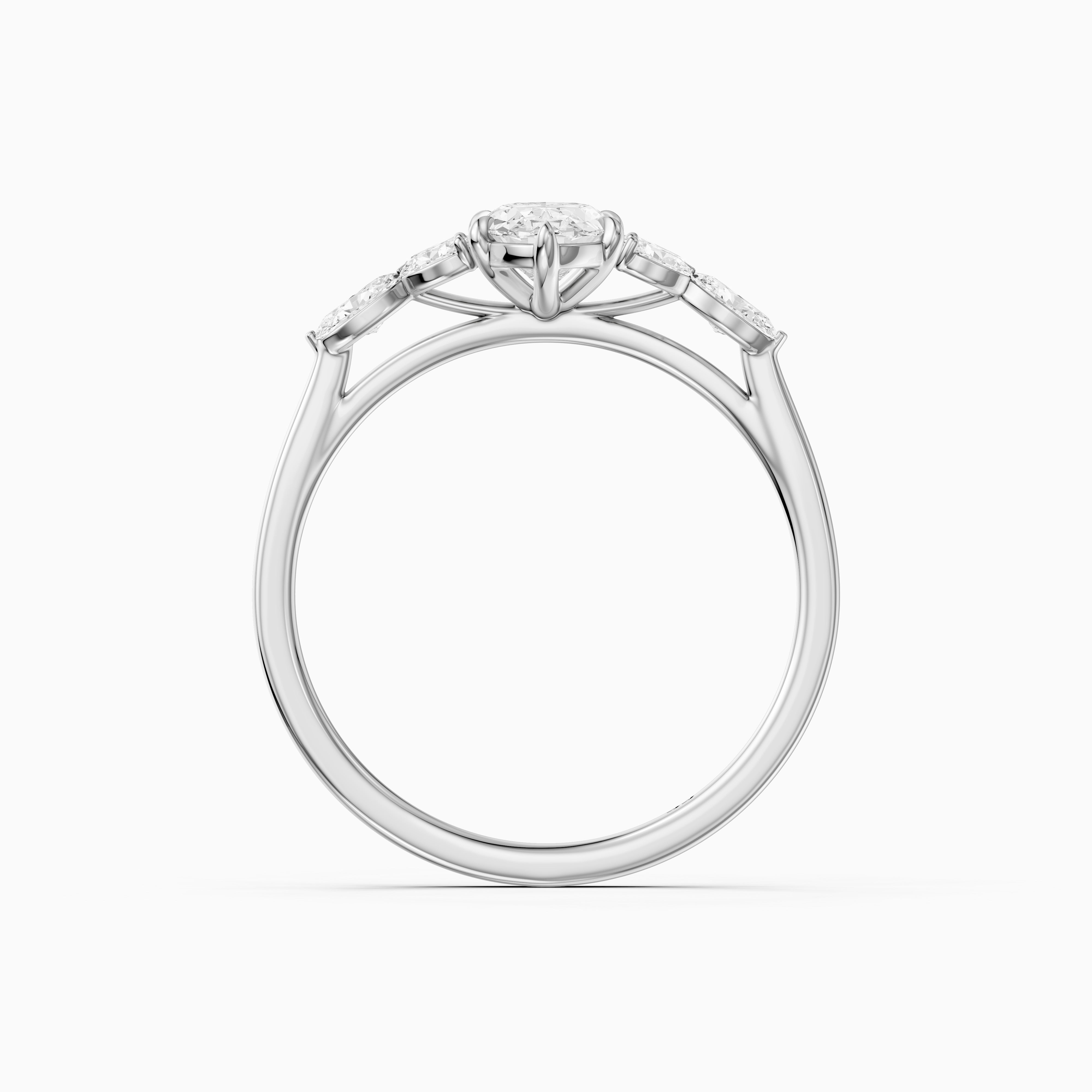 Aroa Moval Cut Moissanite Diamond Ring with Oval Side Stones