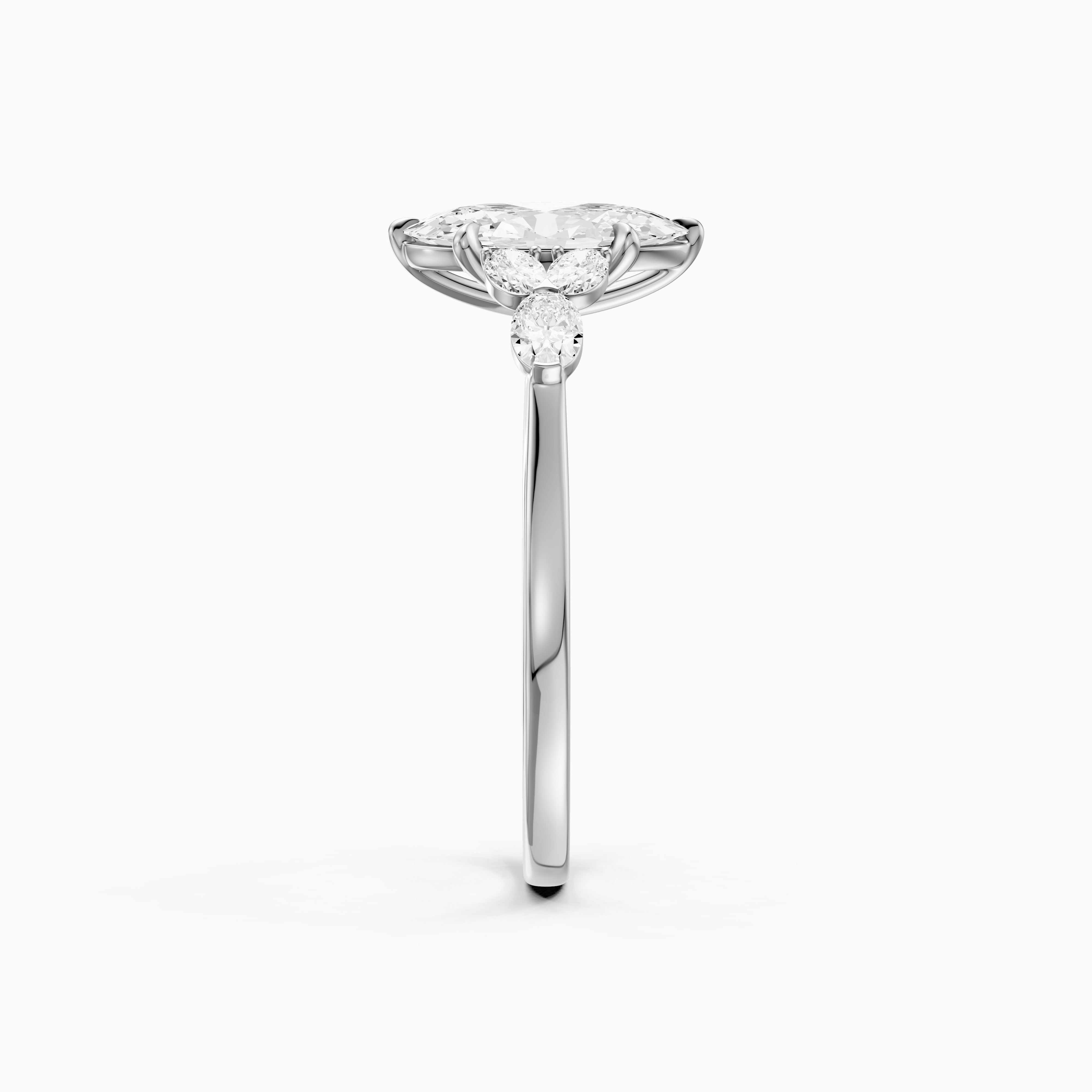 Aroa Moval Cut Moissanite Diamond Ring with Oval Side Stones