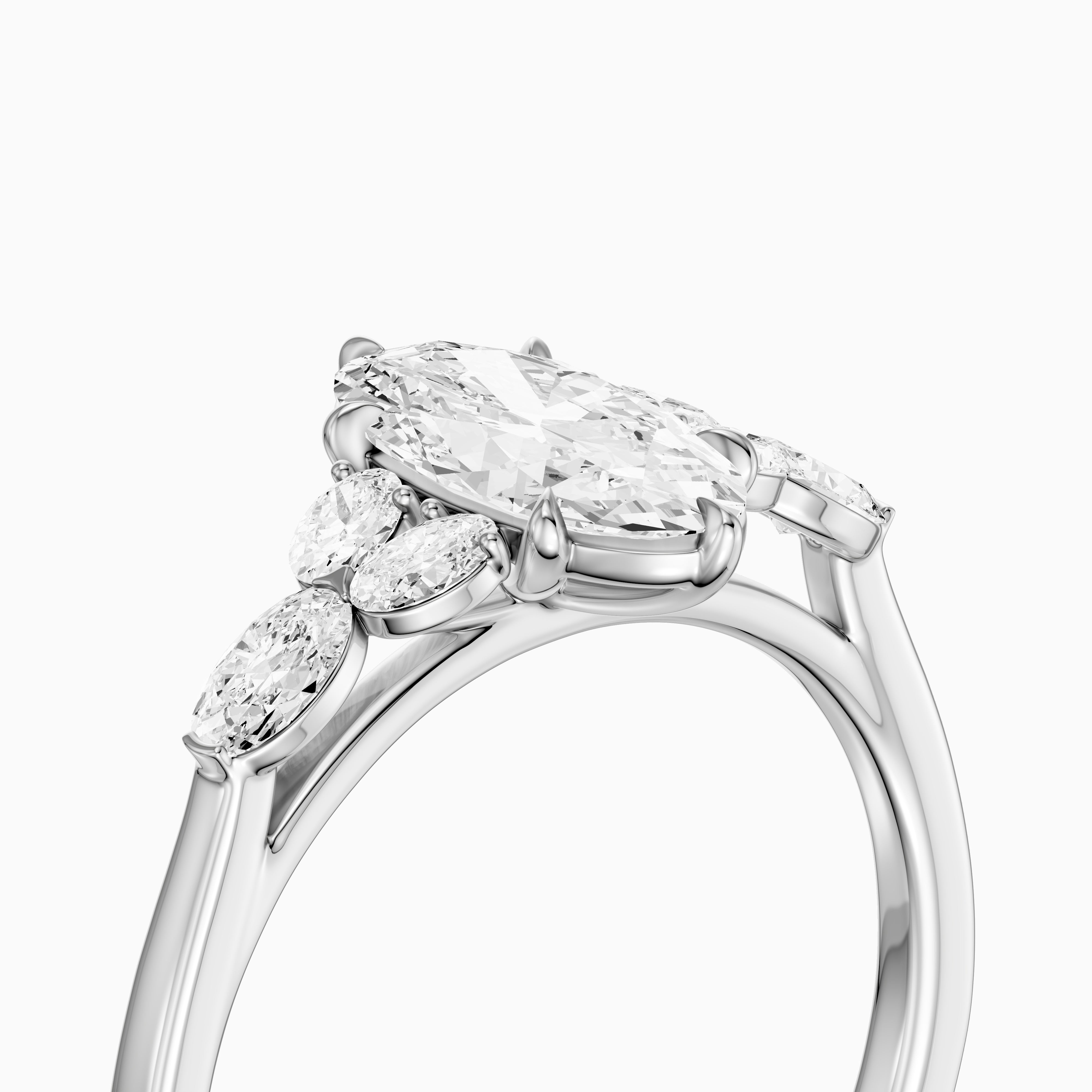 Aroa Moval Cut Moissanite Diamond Ring with Oval Side Stones