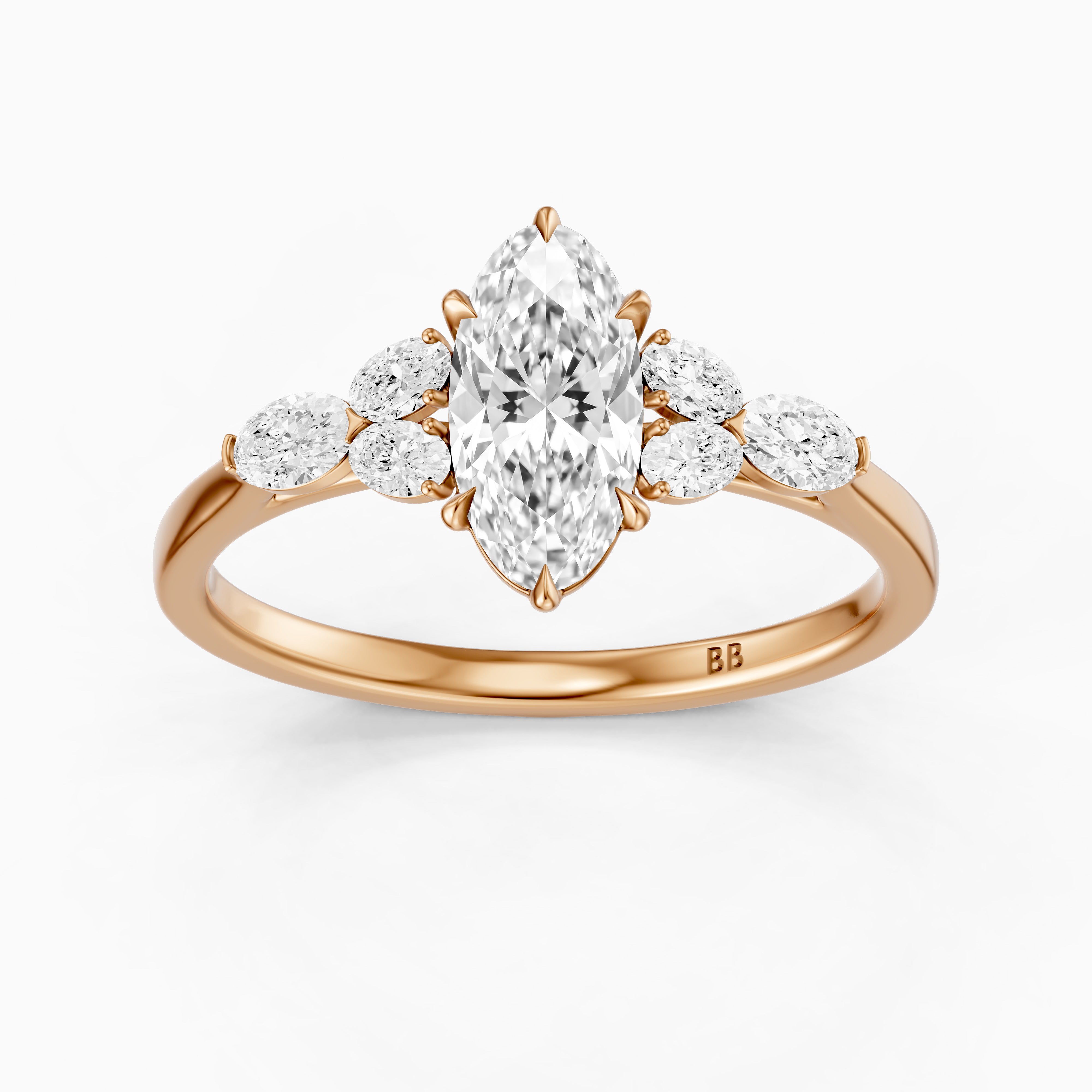 Aroa Moval Cut Moissanite Diamond Ring with Oval Side Stones
