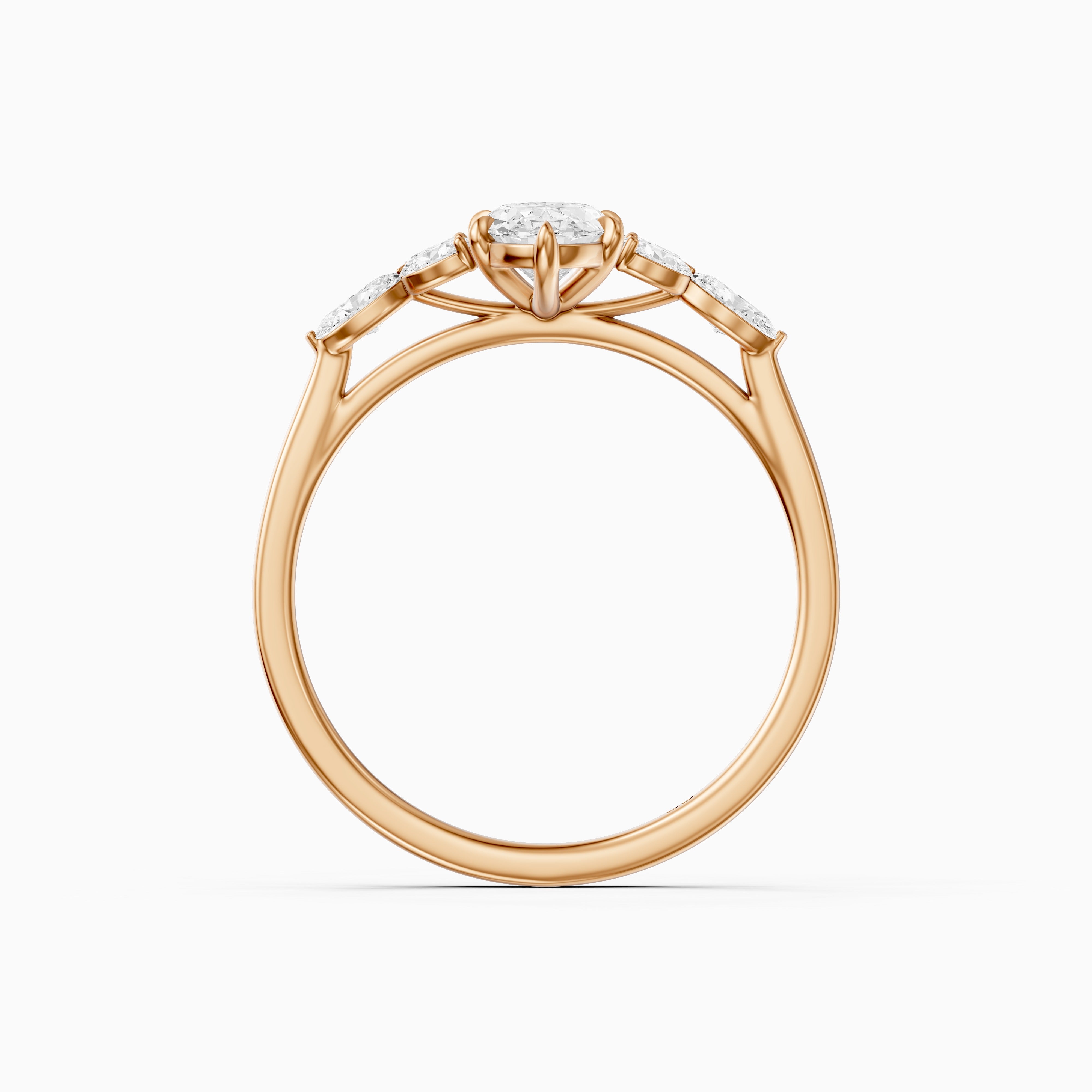 Aroa Moval Cut Moissanite Diamond Ring with Oval Side Stones