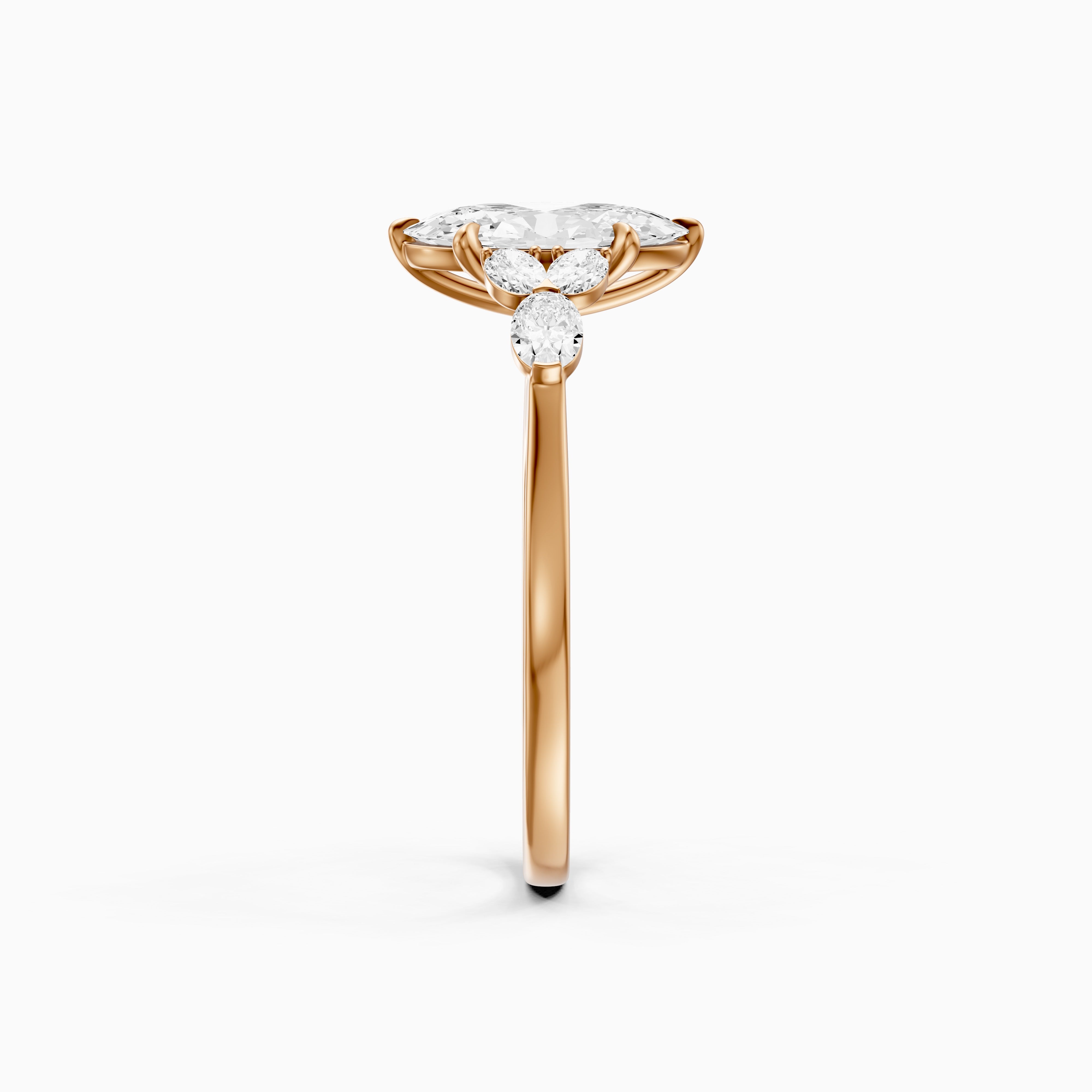 Aroa Moval Cut Moissanite Diamond Ring with Oval Side Stones