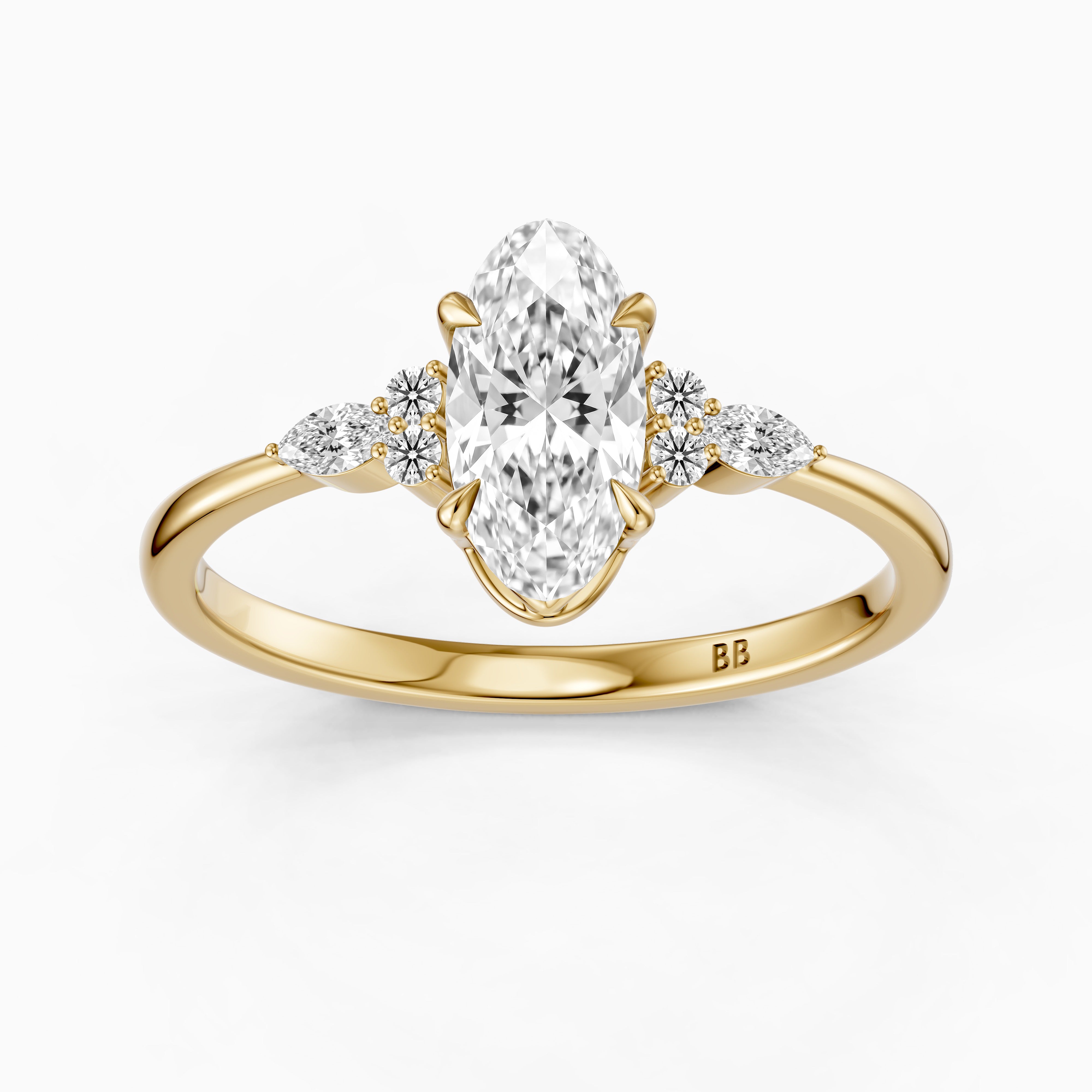 Estela Moval Moissanite Diamond Ring with Pear and Round Side Stones