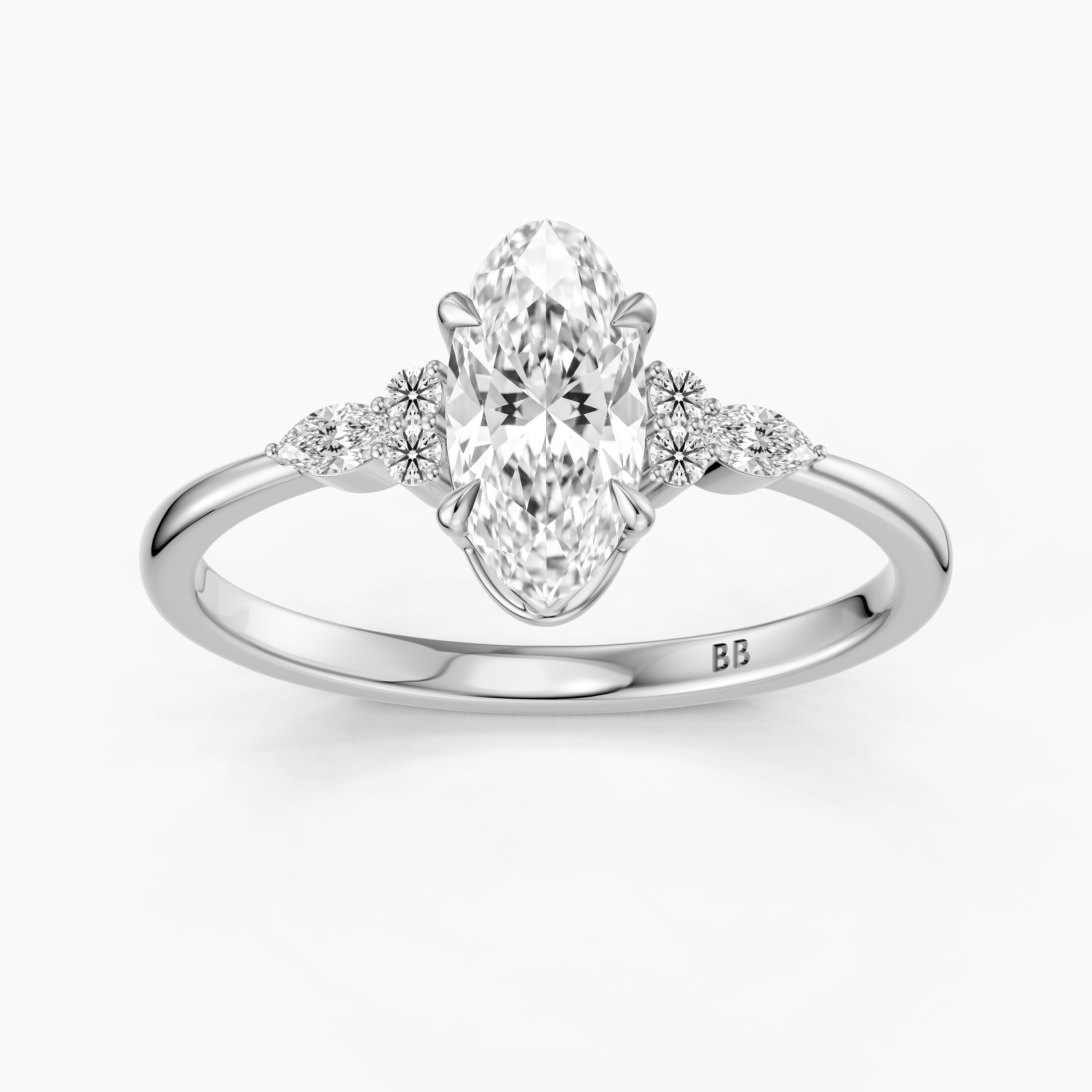 Estela Moval Moissanite Diamond Ring with Pear and Round Side Stones