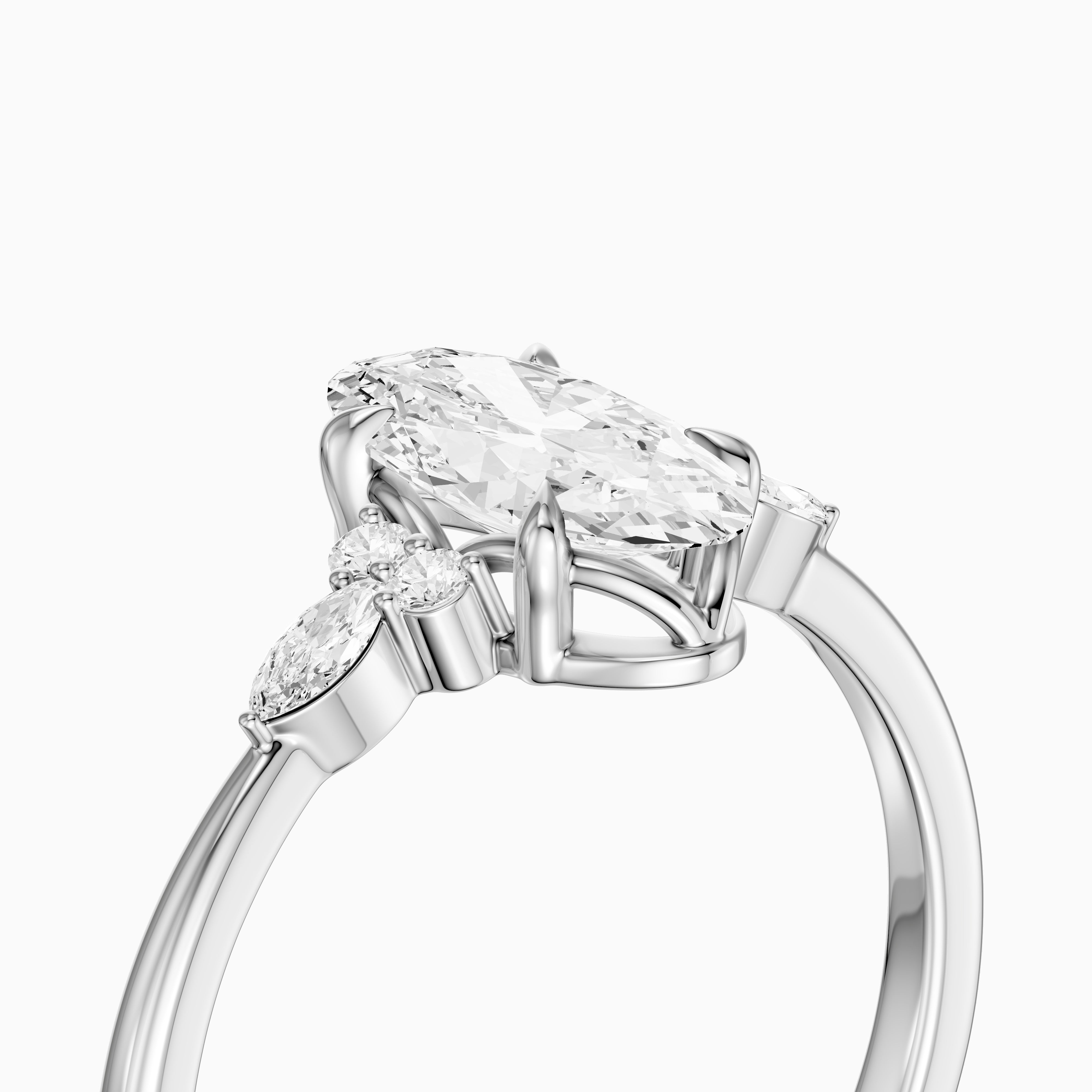Estela Moval Moissanite Diamond Ring with Pear and Round Side Stones