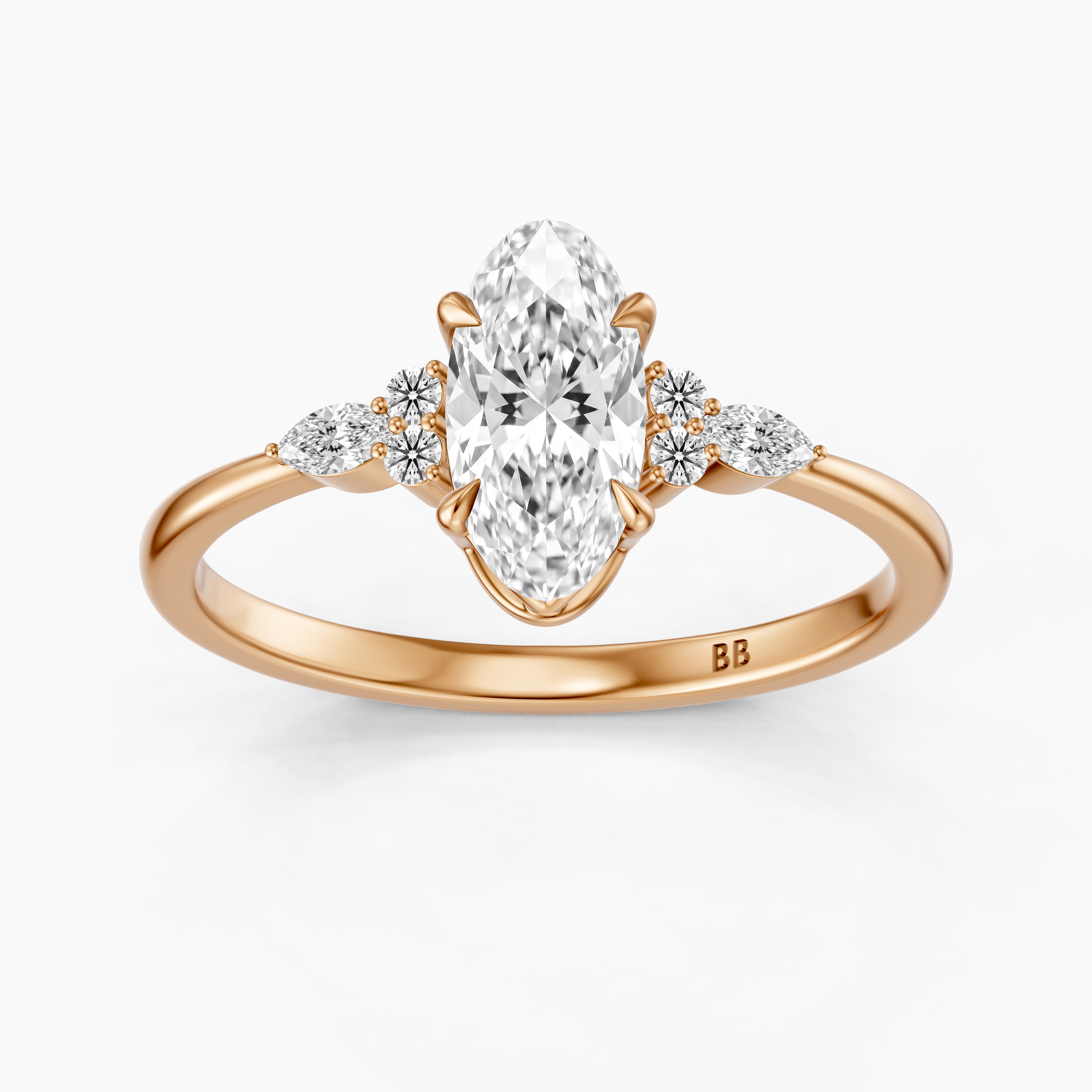 Estela Moval Moissanite Diamond Ring with Pear and Round Side Stones