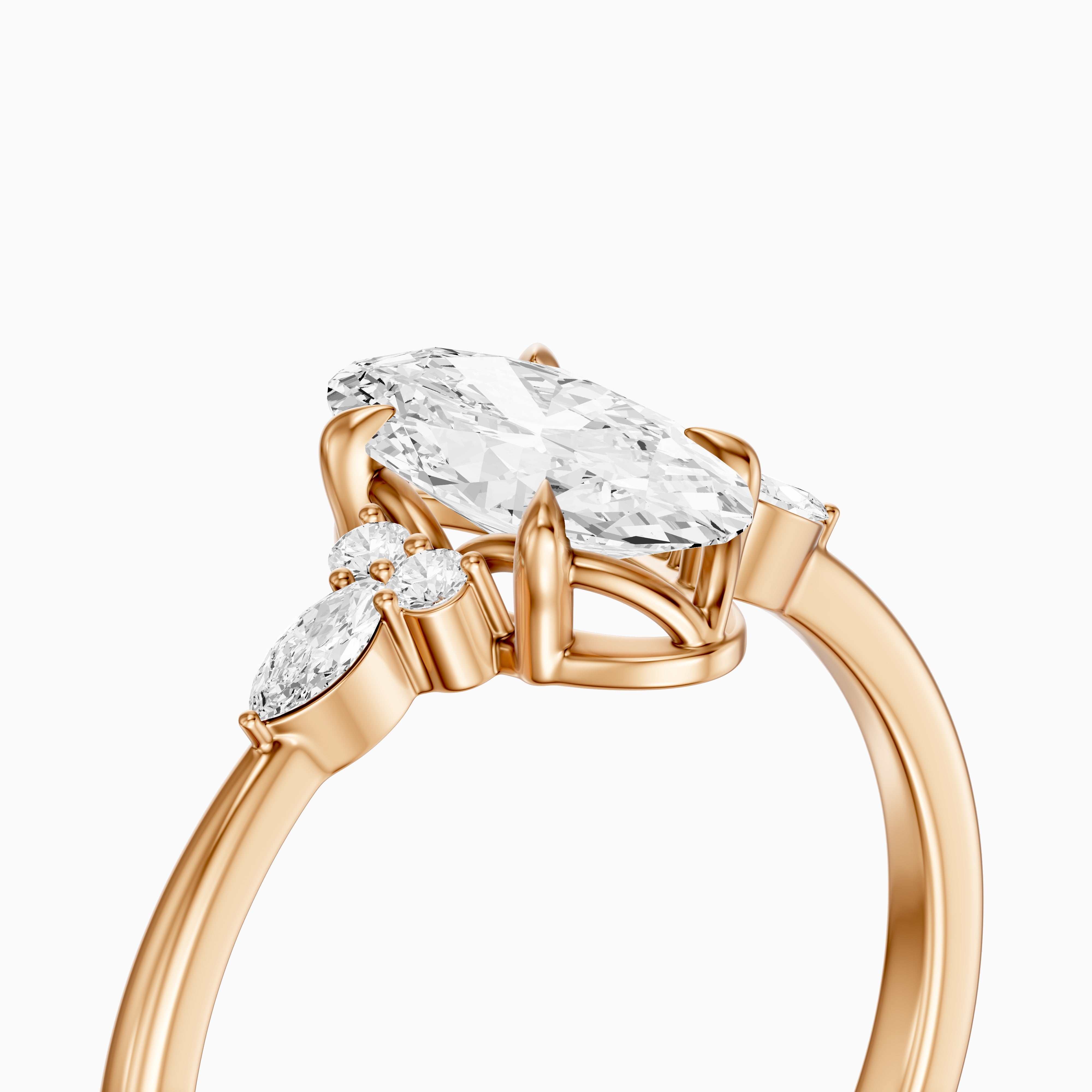 Estela Moval Moissanite Diamond Ring with Pear and Round Side Stones