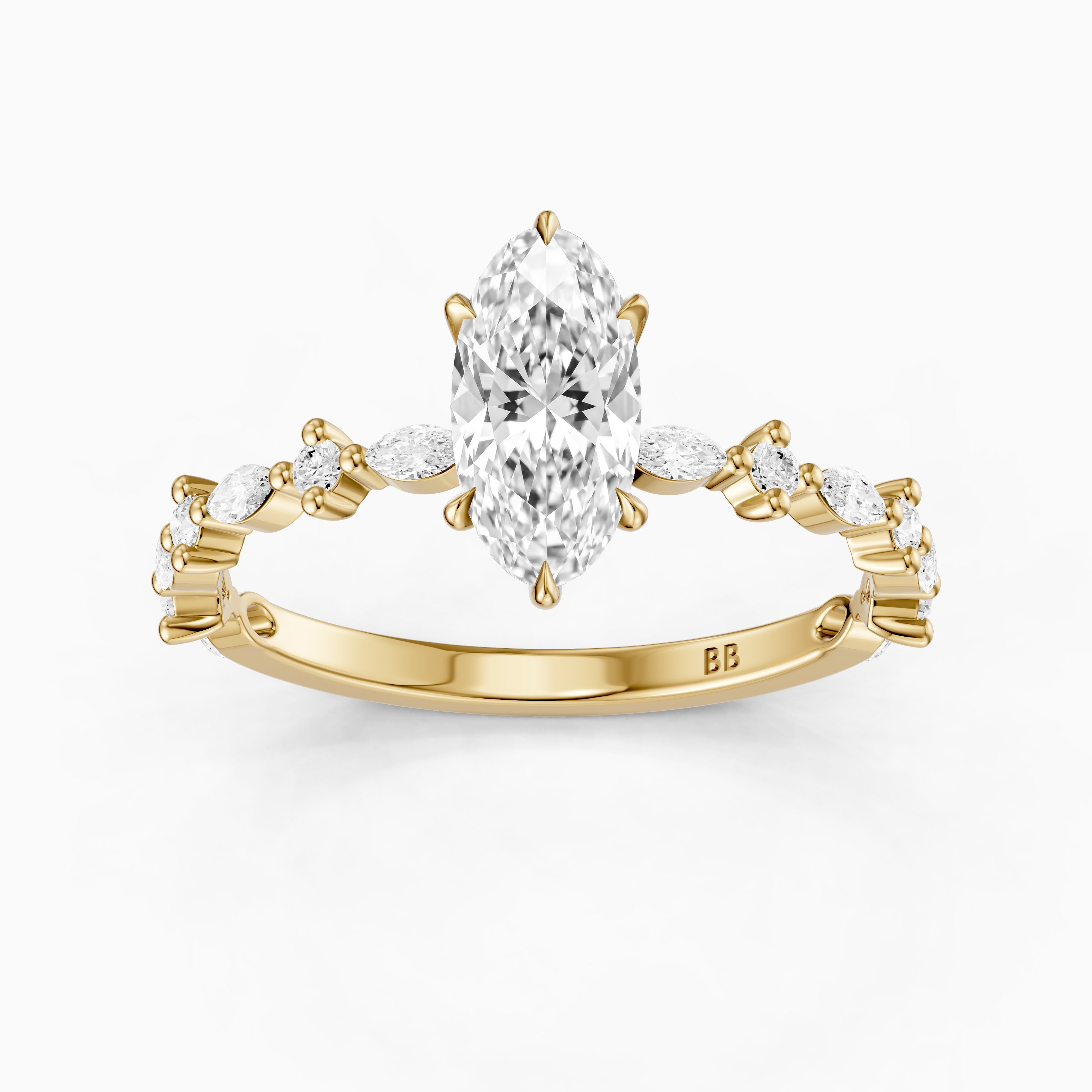 Sara Moval Moissanite Diamond Hidden Halo Ring with Alternating Diamond Band