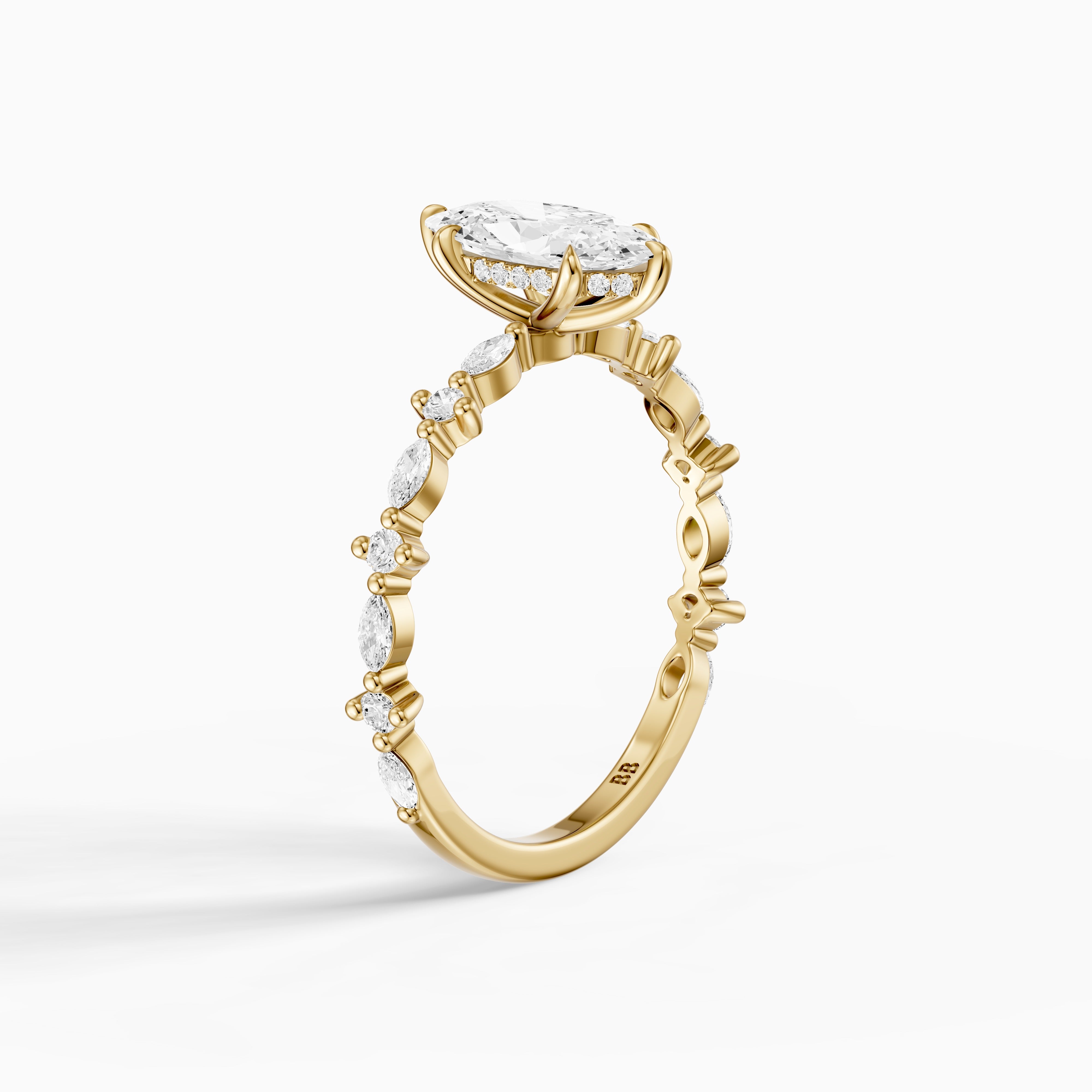 Sara Moval Moissanite Diamond Hidden Halo Ring with Alternating Diamond Band