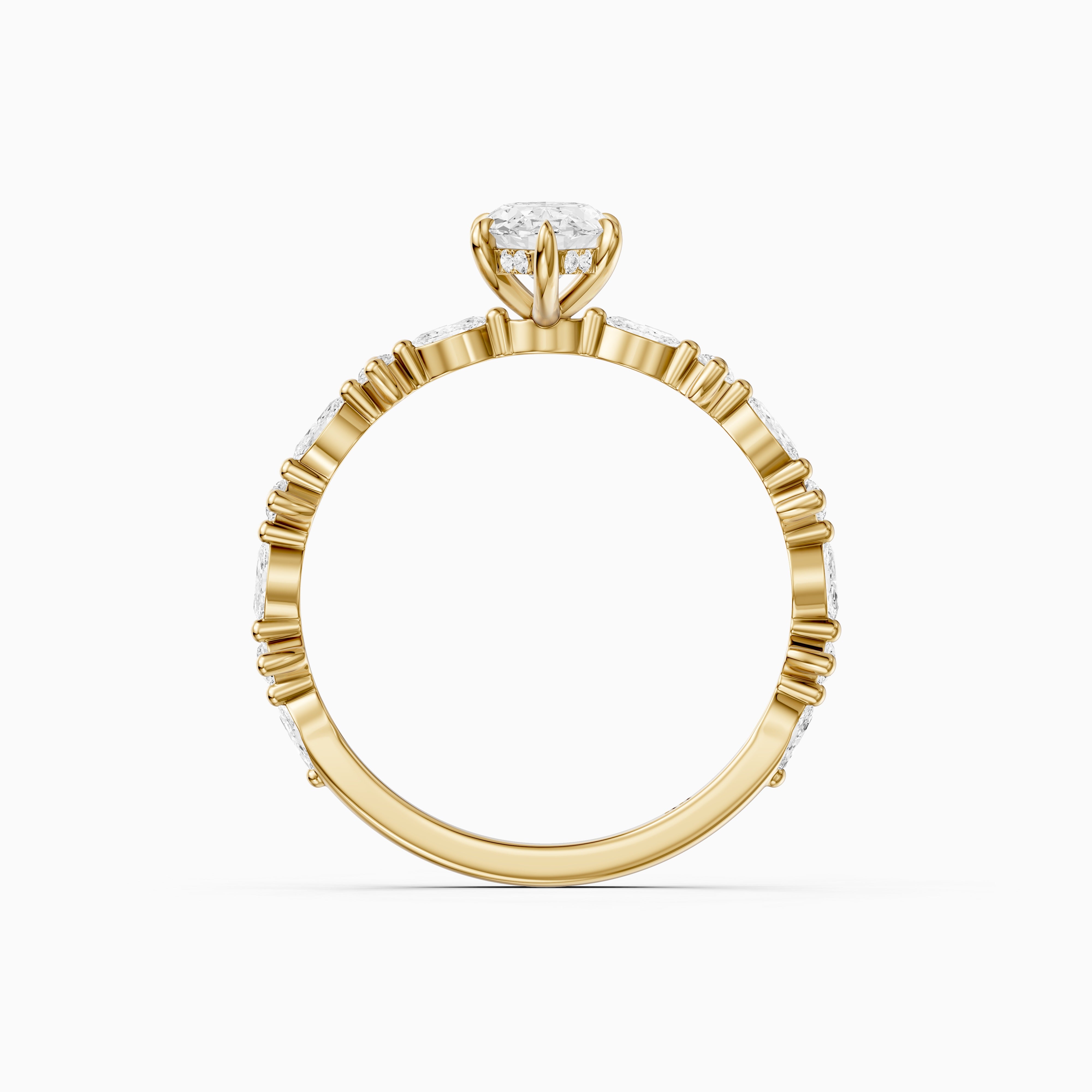 Sara Moval Moissanite Diamond Hidden Halo Ring with Alternating Diamond Band
