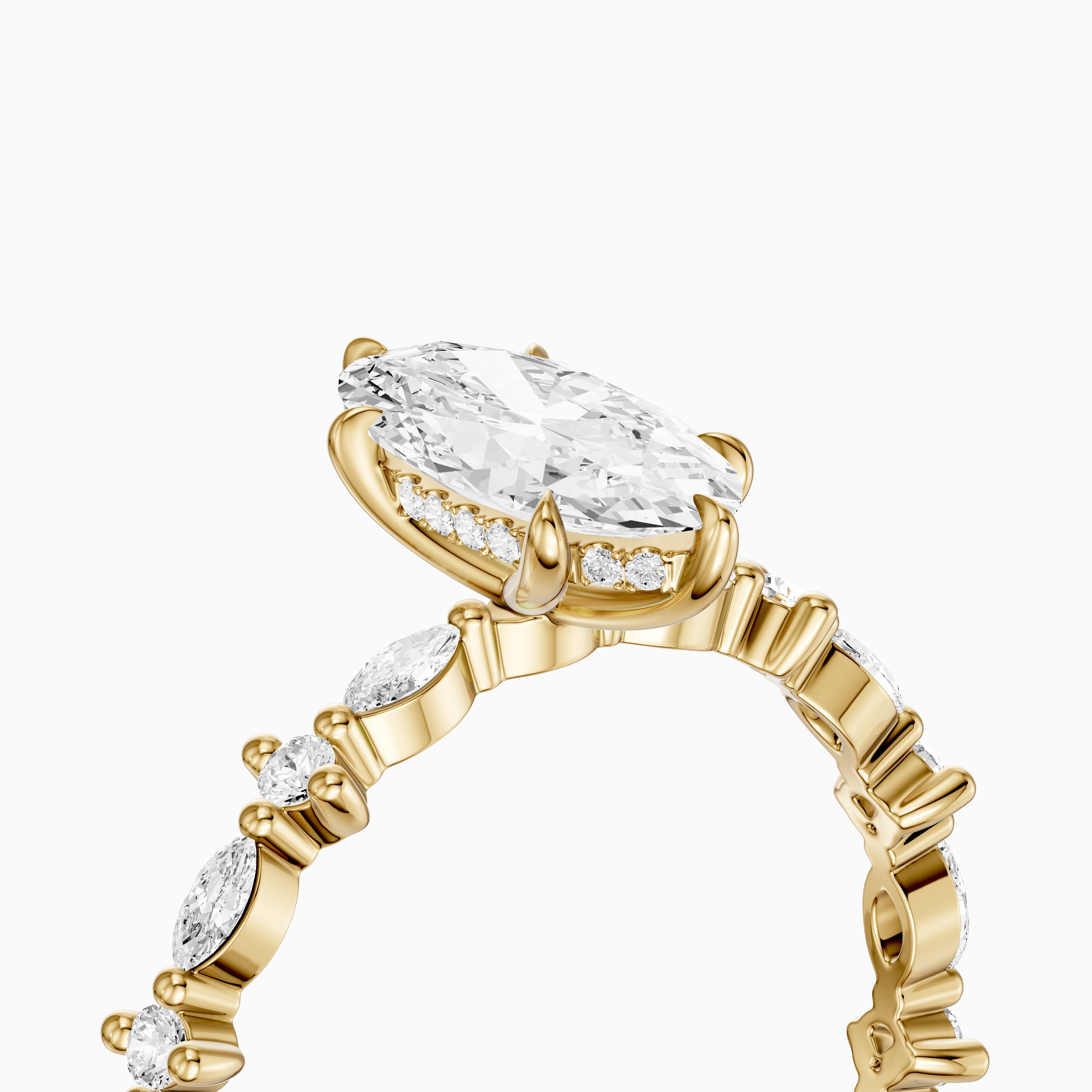 Sara Moval Moissanite Diamond Hidden Halo Ring with Alternating Diamond Band