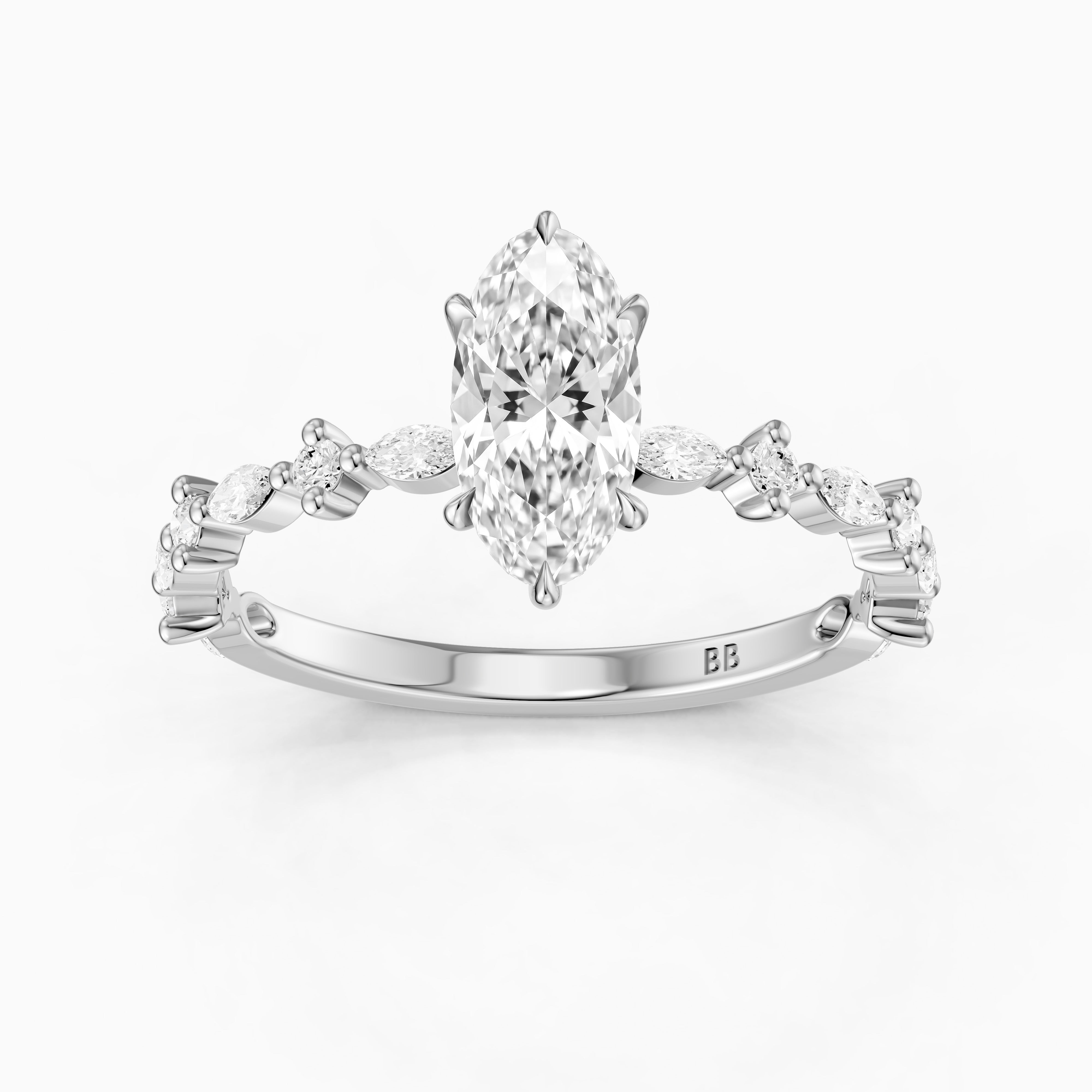 Sara Moval Moissanite Diamond Hidden Halo Ring with Alternating Diamond Band