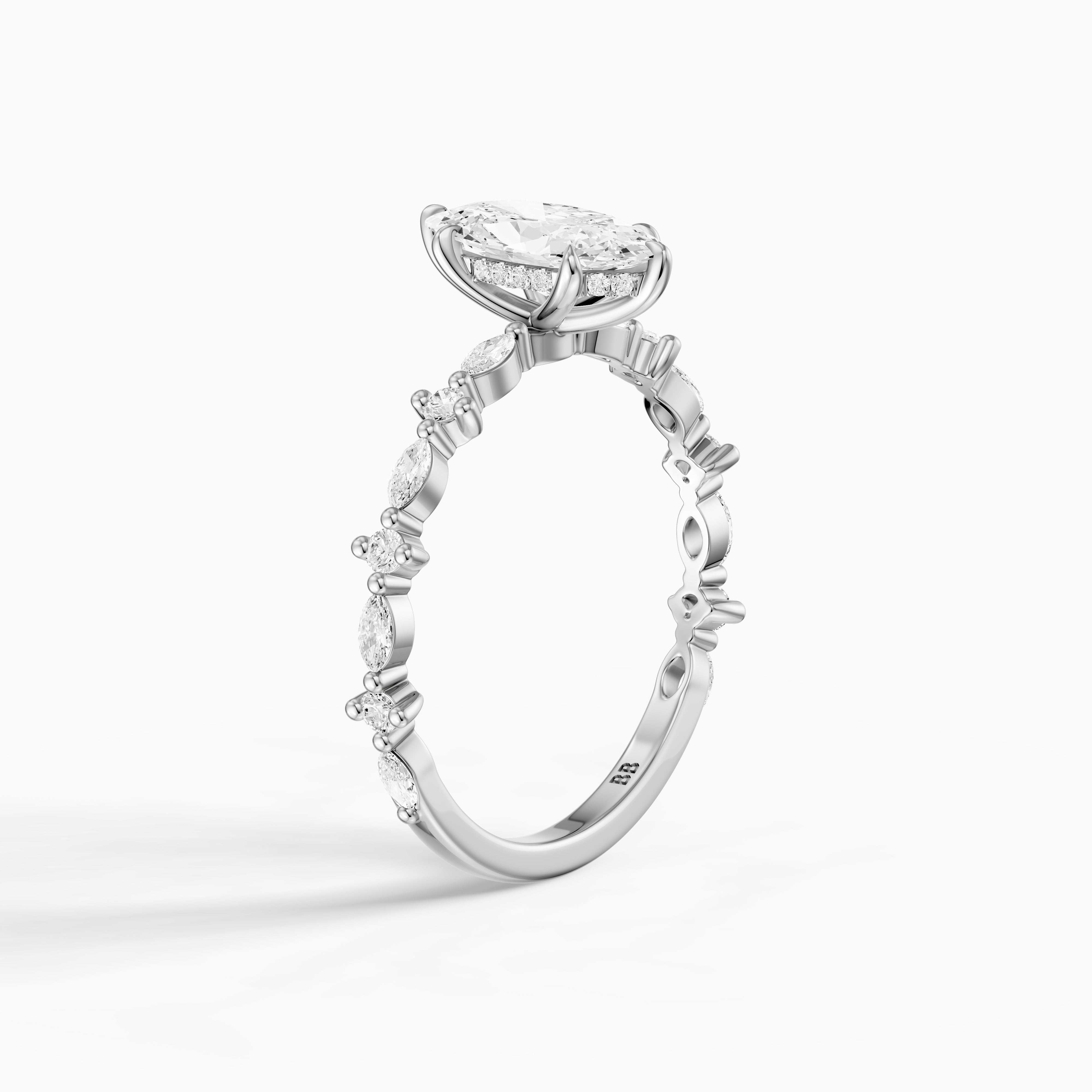 Sara Moval Moissanite Diamond Hidden Halo Ring with Alternating Diamond Band