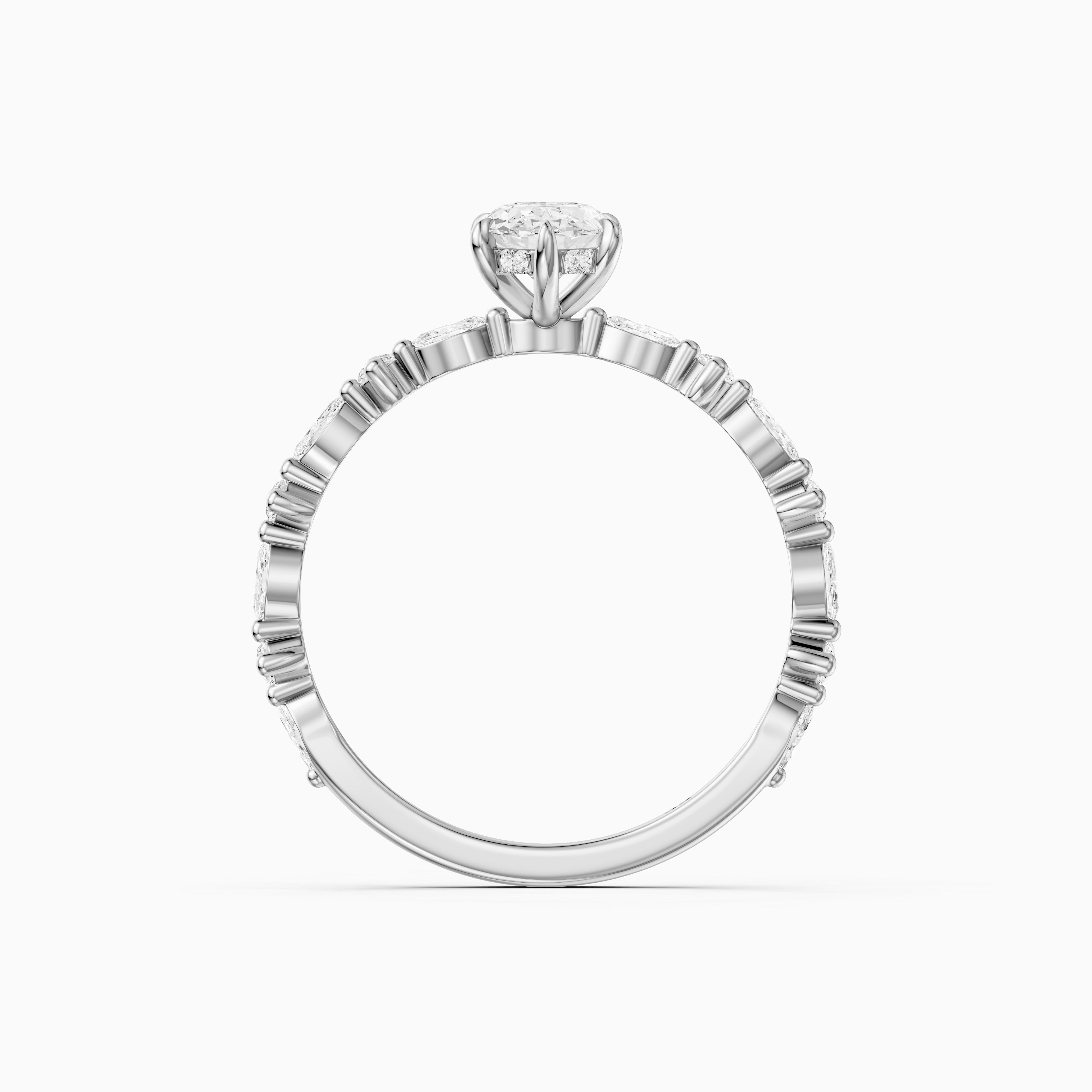 Sara Moval Moissanite Diamond Hidden Halo Ring with Alternating Diamond Band