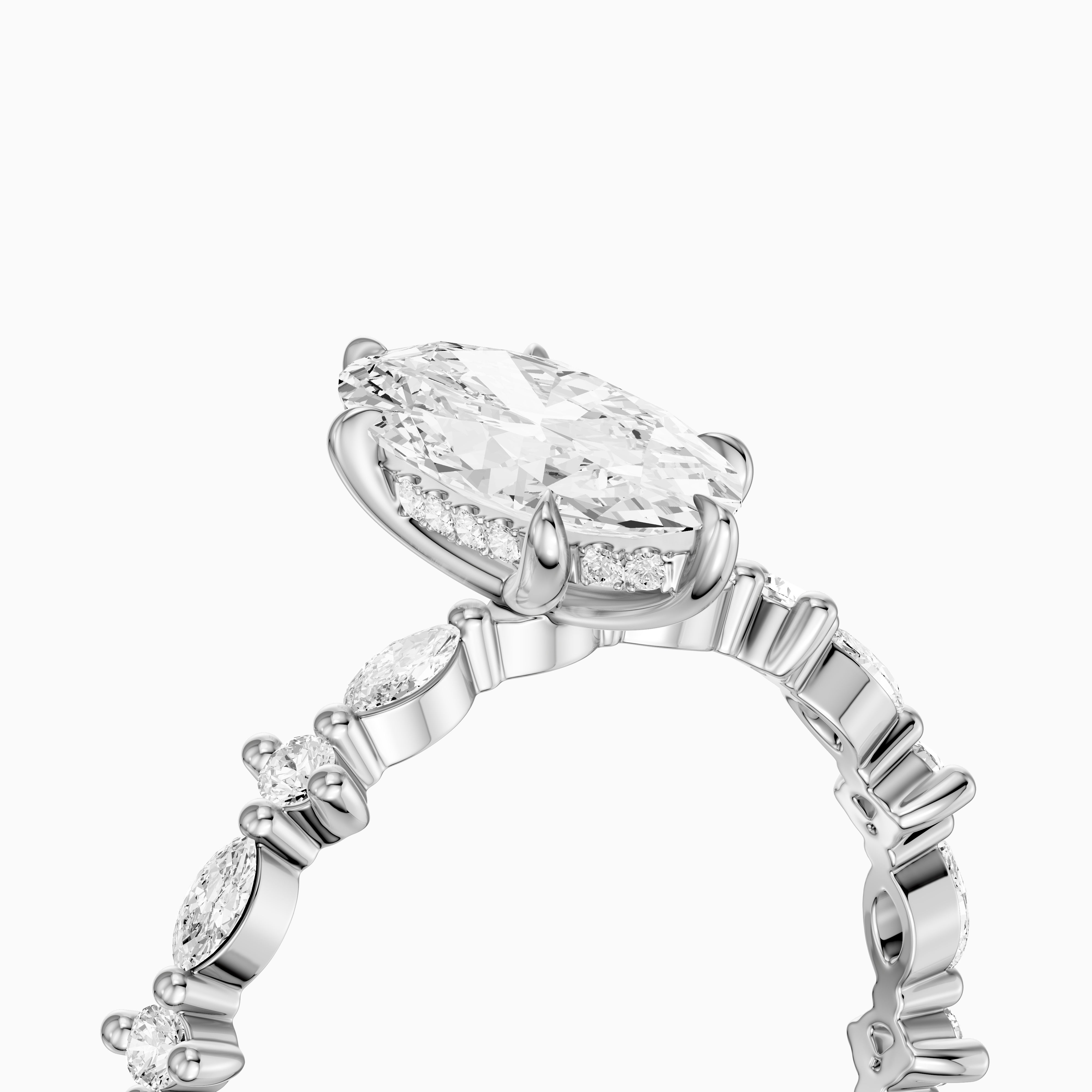 Sara Moval Moissanite Diamond Hidden Halo Ring with Alternating Diamond Band
