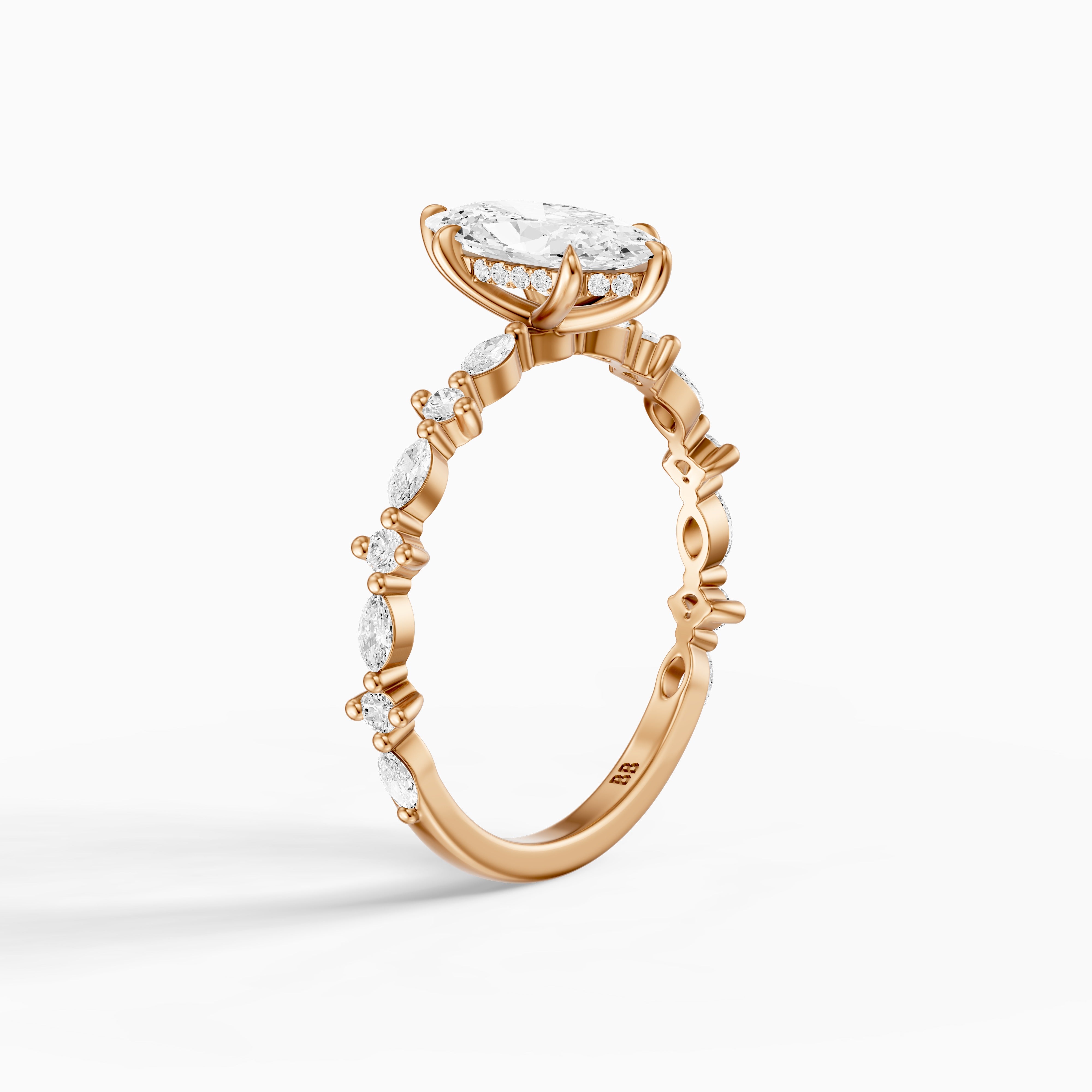 Sara Moval Moissanite Diamond Hidden Halo Ring with Alternating Diamond Band