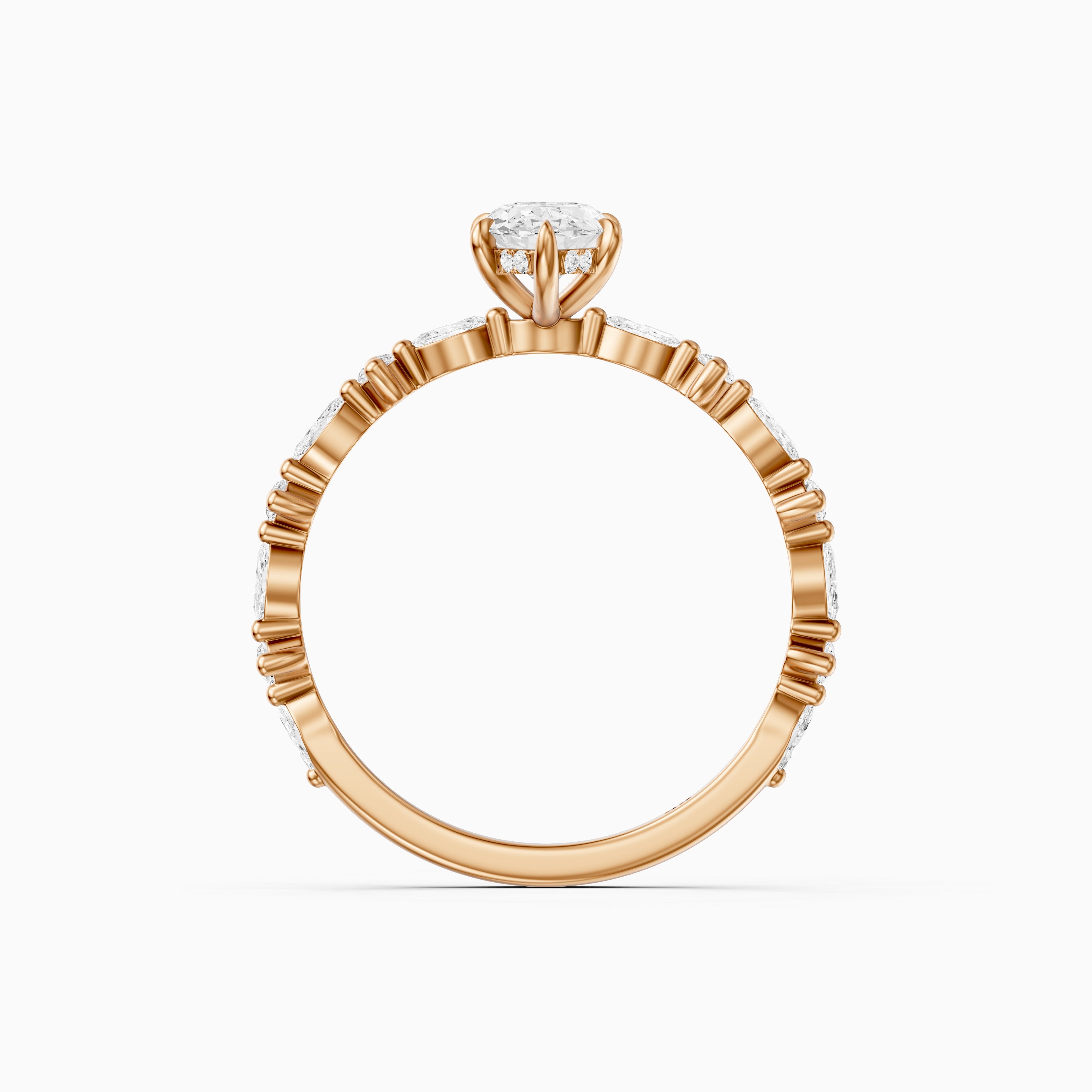 Sara Moval Moissanite Diamond Hidden Halo Ring with Alternating Diamond Band