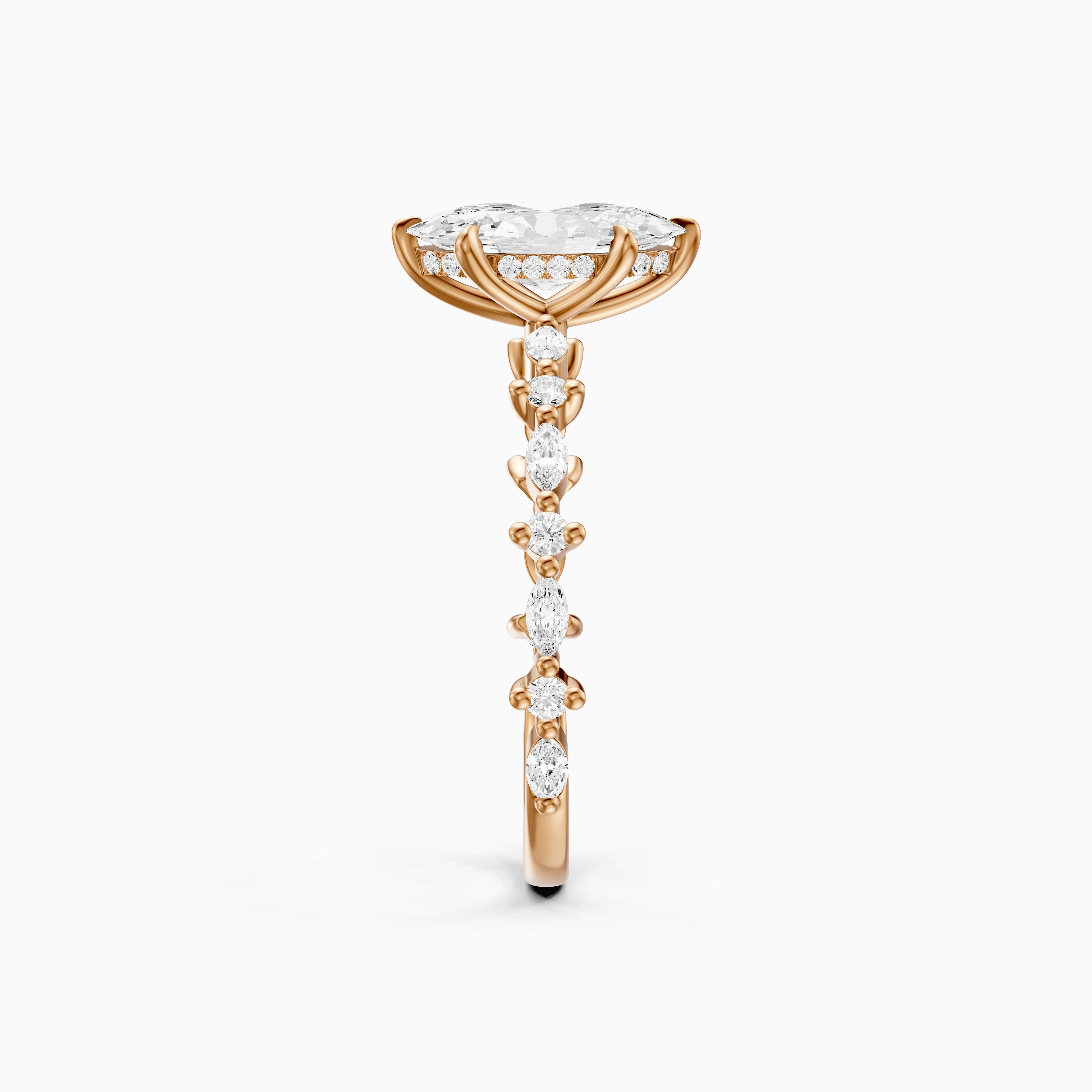Sara Moval Moissanite Diamond Hidden Halo Ring with Alternating Diamond Band