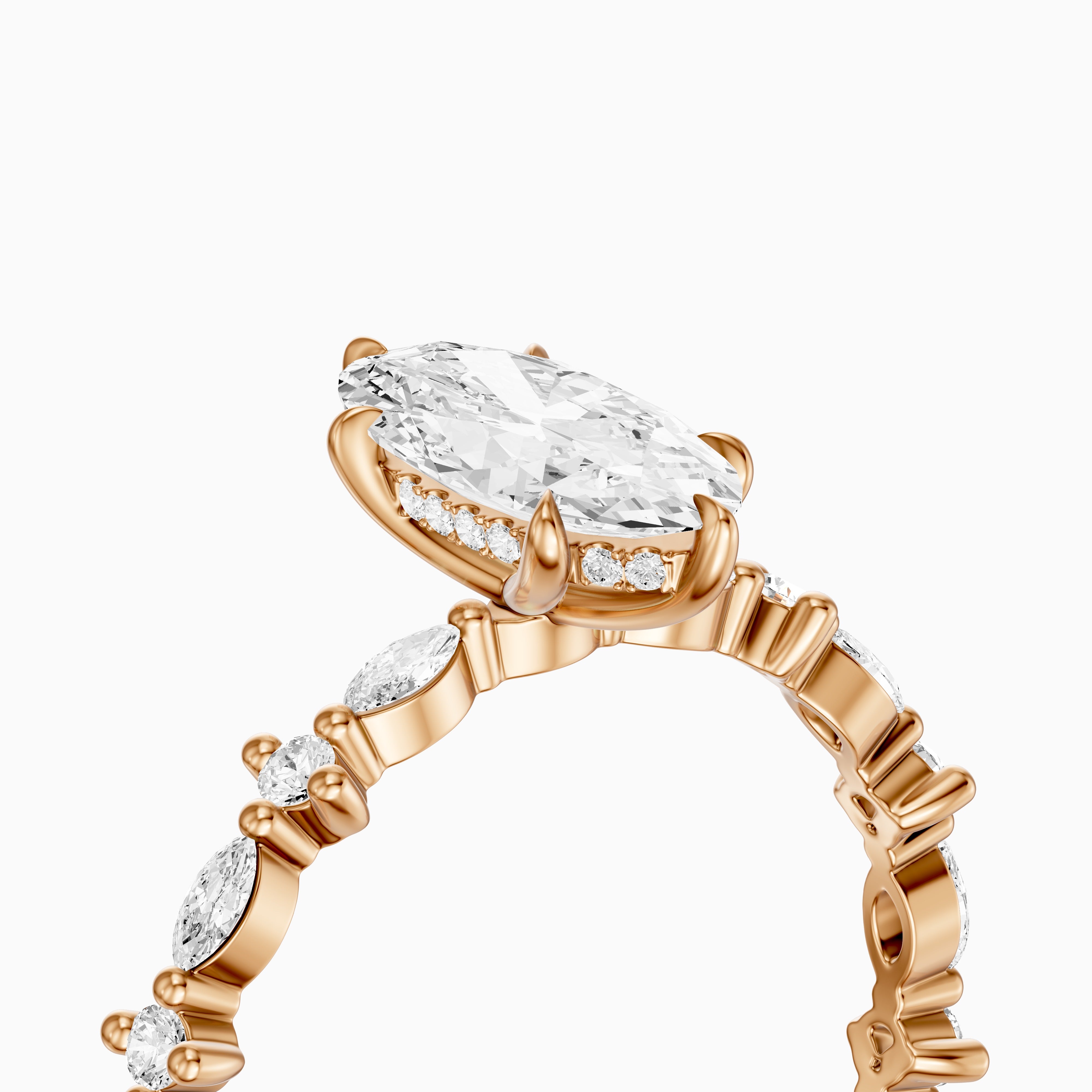 Sara Moval Moissanite Diamond Hidden Halo Ring with Alternating Diamond Band