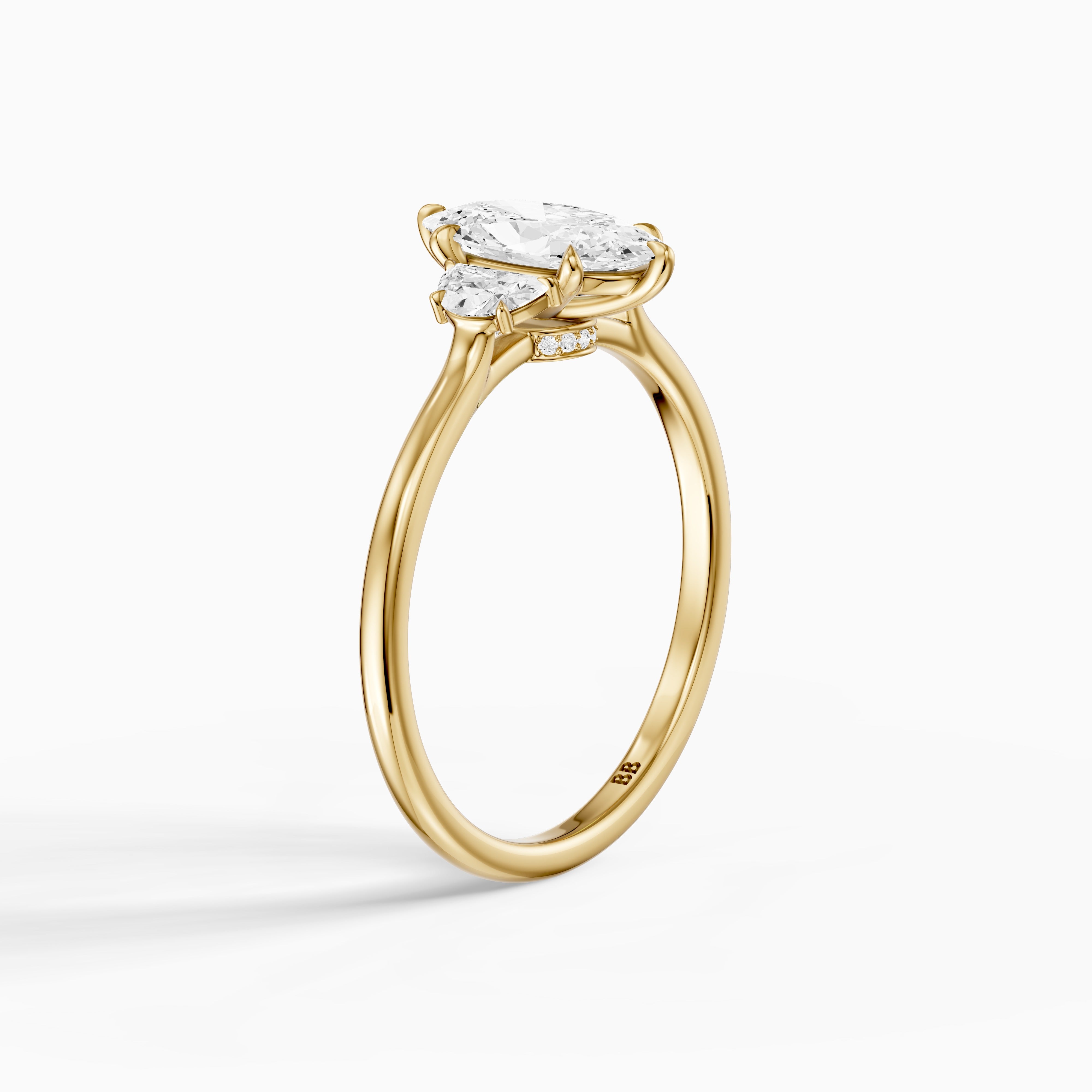 Emery Moval Hidden Halo Moissanite Diamond Ring with Half Moon Sides