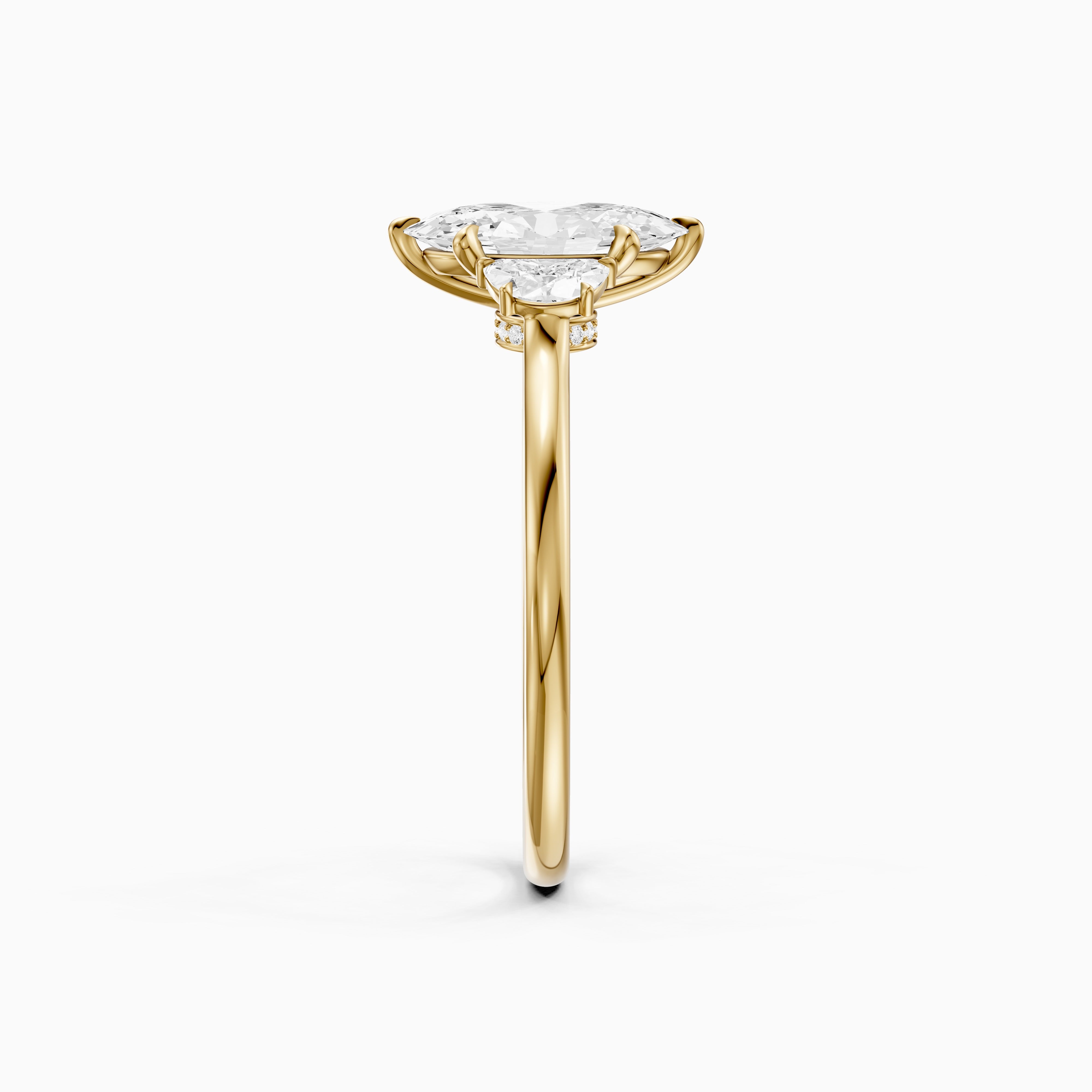 Emery Moval Hidden Halo Moissanite Diamond Ring with Half Moon Sides