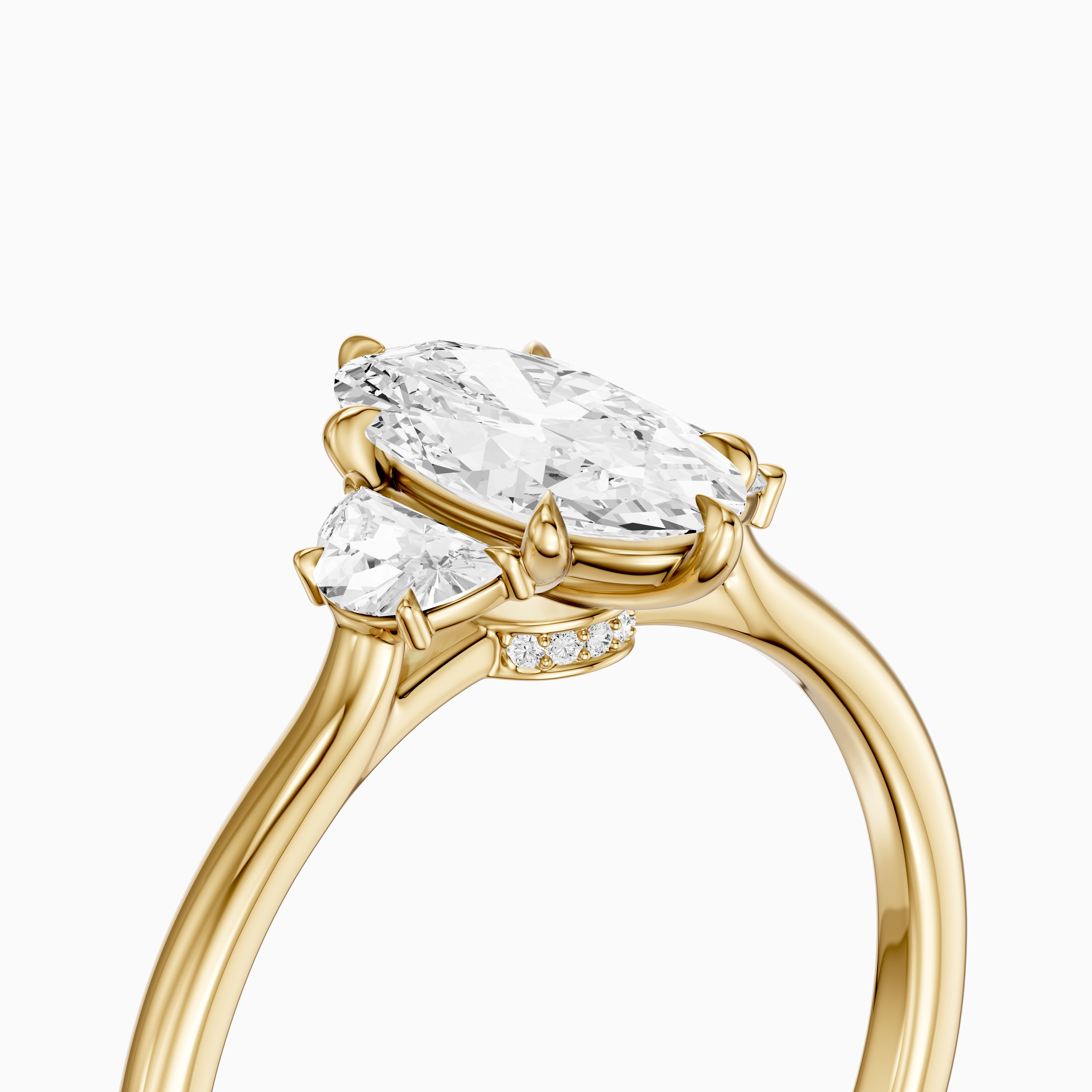 Emery Moval Hidden Halo Moissanite Diamond Ring with Half Moon Sides