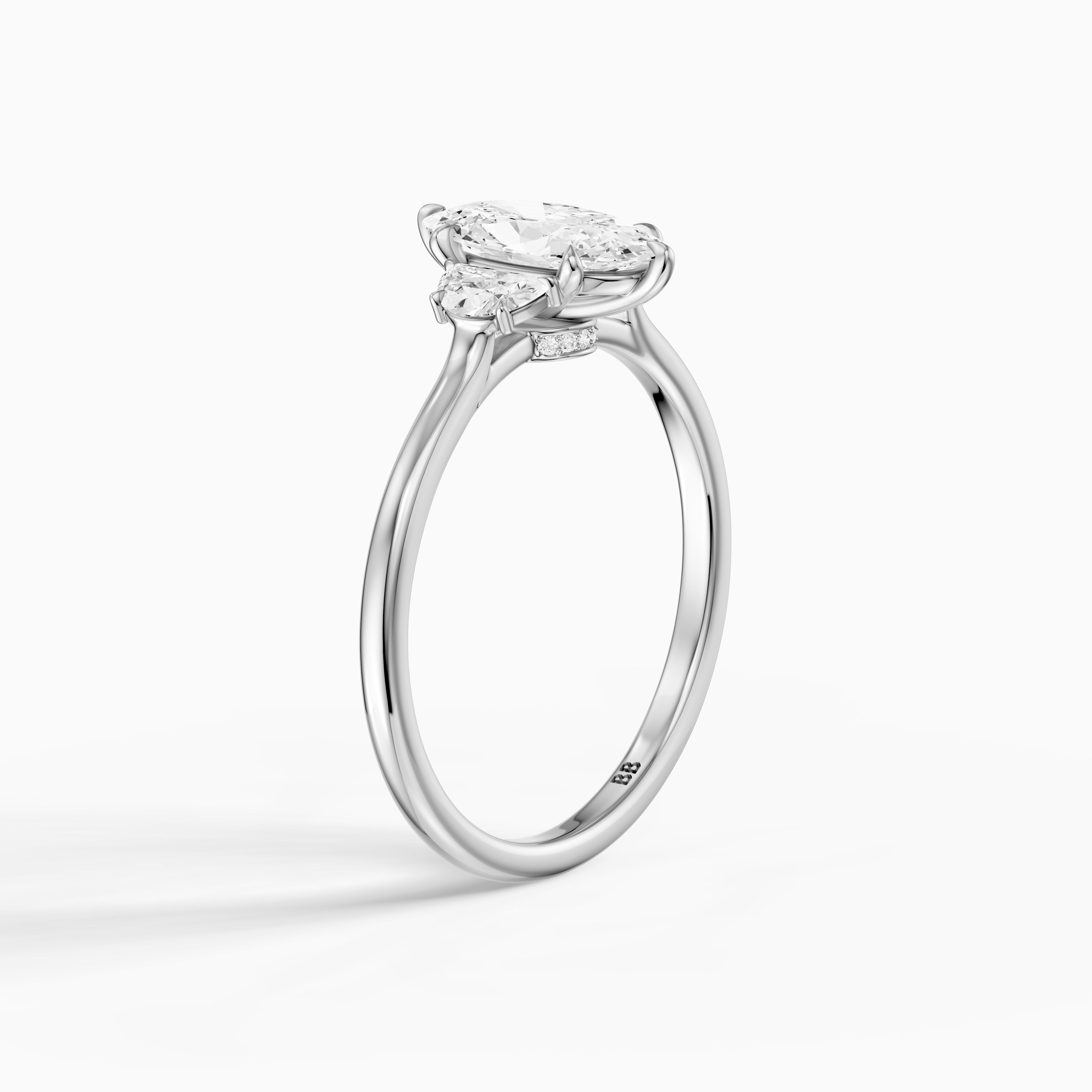 Emery Moval Hidden Halo Moissanite Diamond Ring with Half Moon Sides