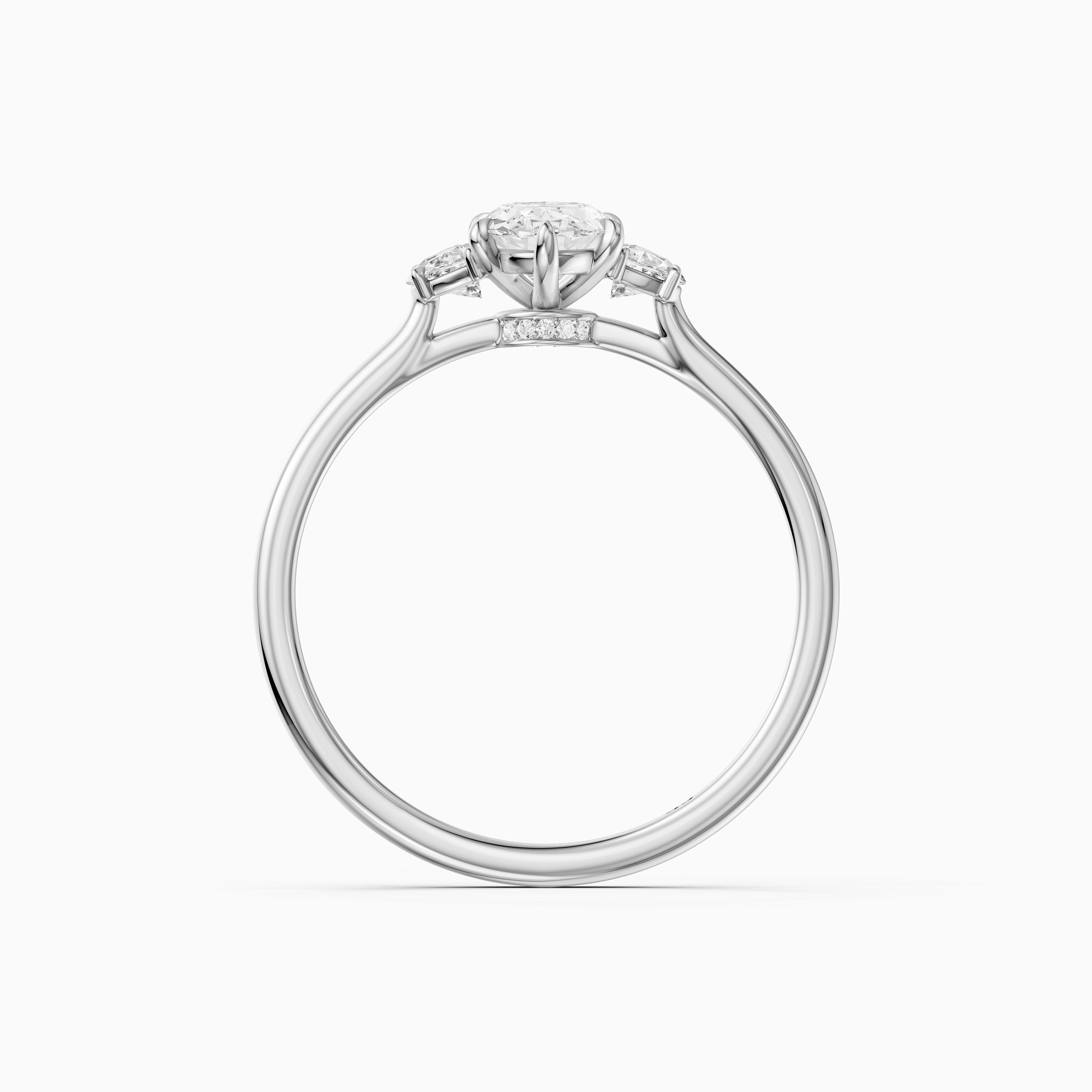 Emery Moval Hidden Halo Moissanite Diamond Ring with Half Moon Sides