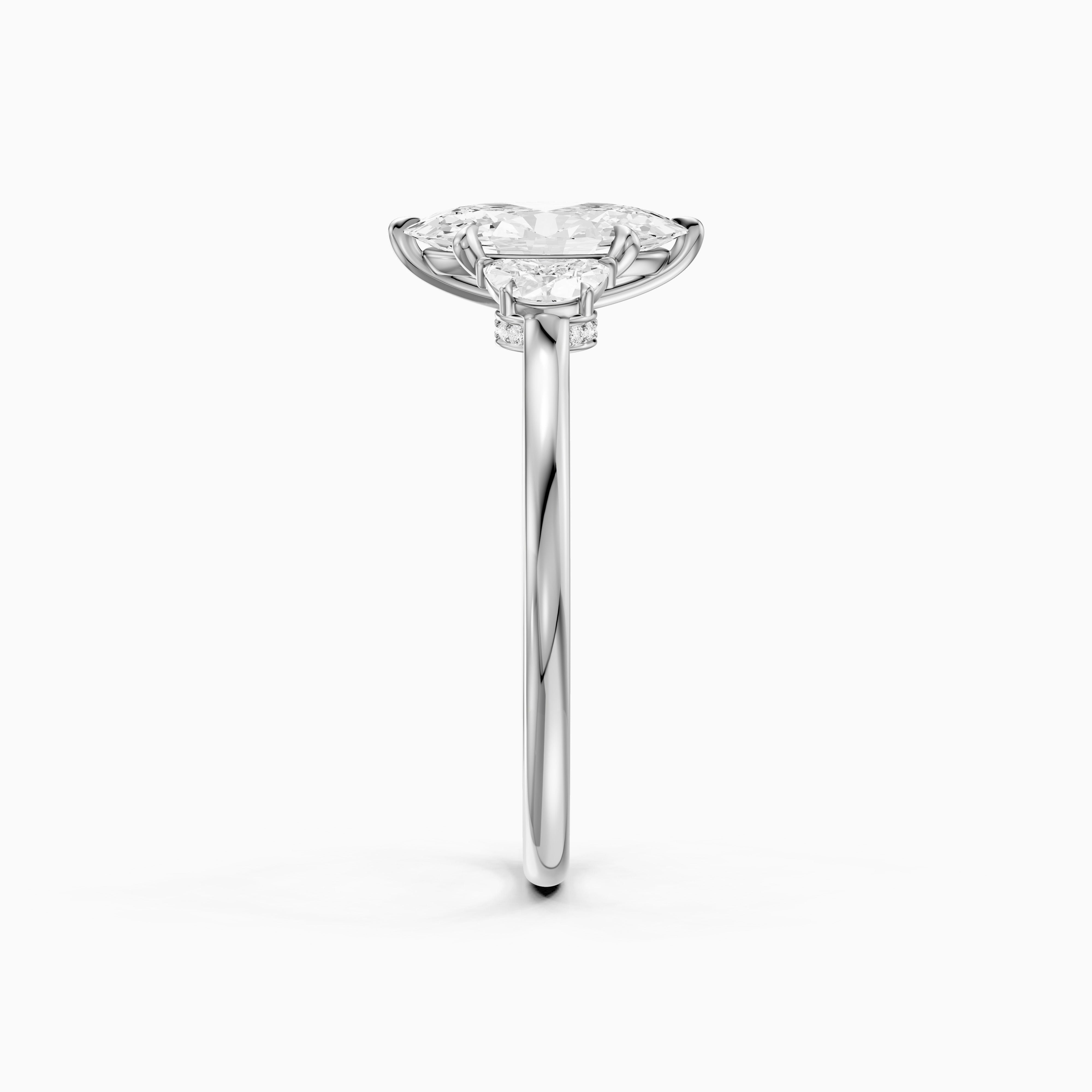 Emery Moval Hidden Halo Moissanite Diamond Ring with Half Moon Sides