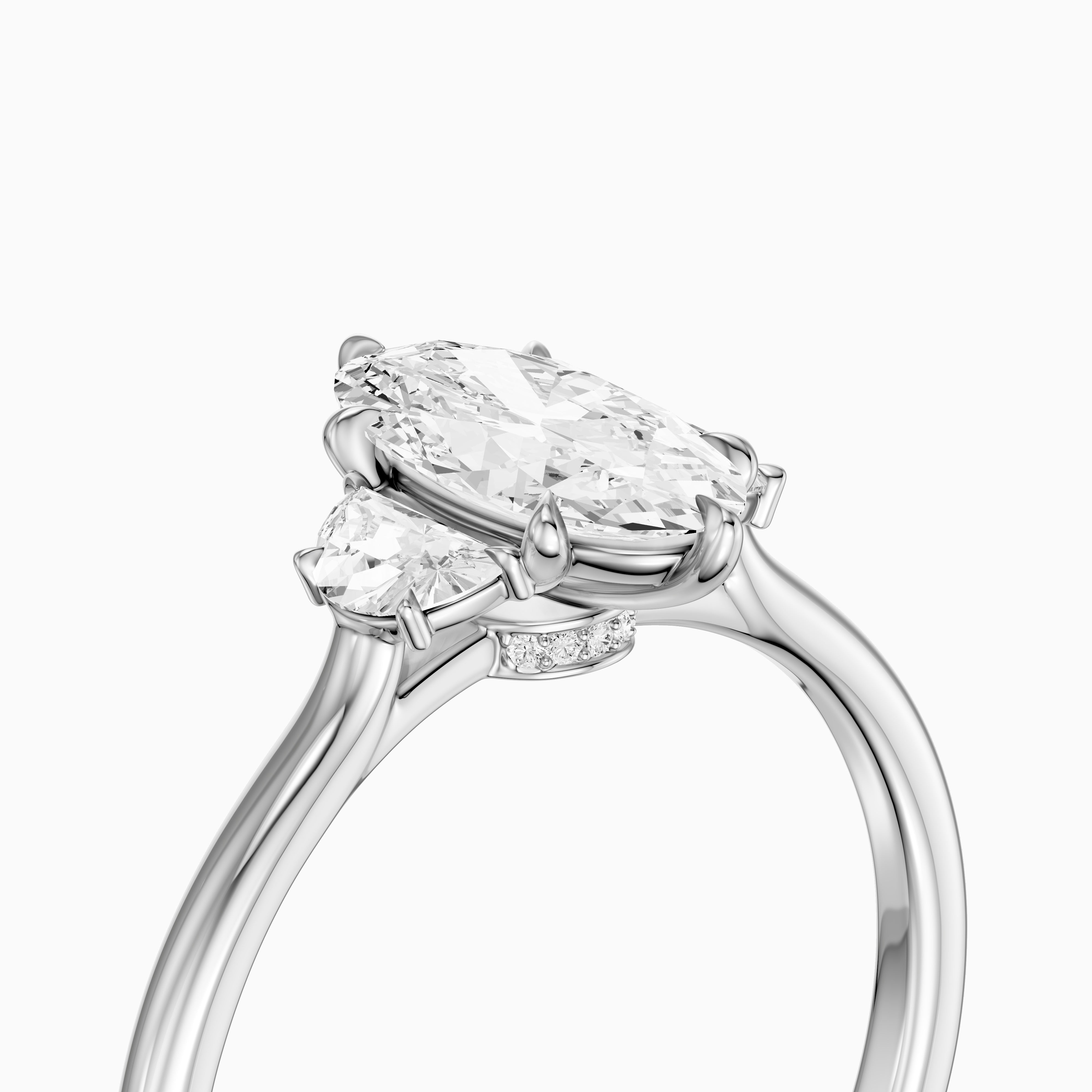Emery Moval Hidden Halo Moissanite Diamond Ring with Half Moon Sides
