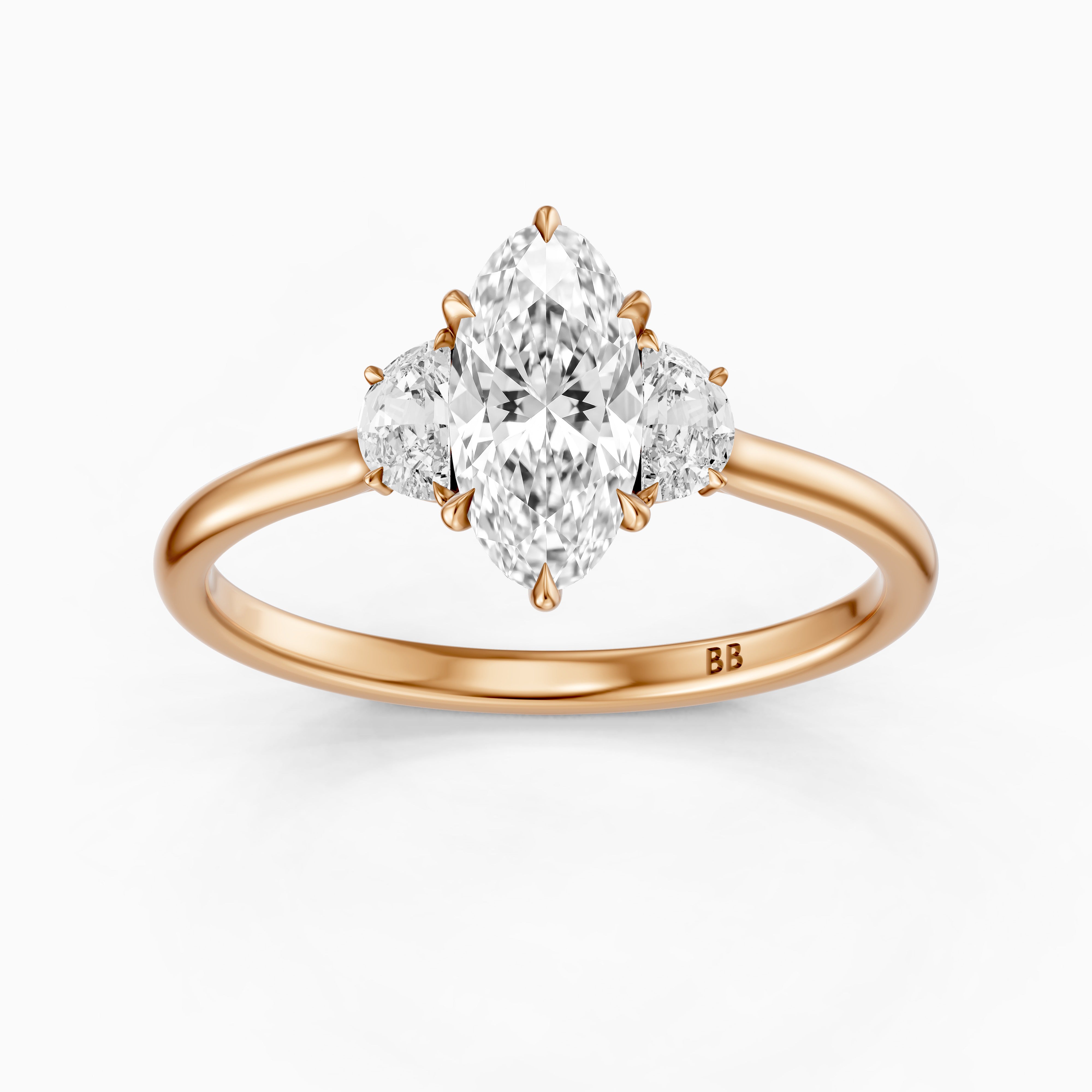 Emery Moval Hidden Halo Moissanite Diamond Ring with Half Moon Sides