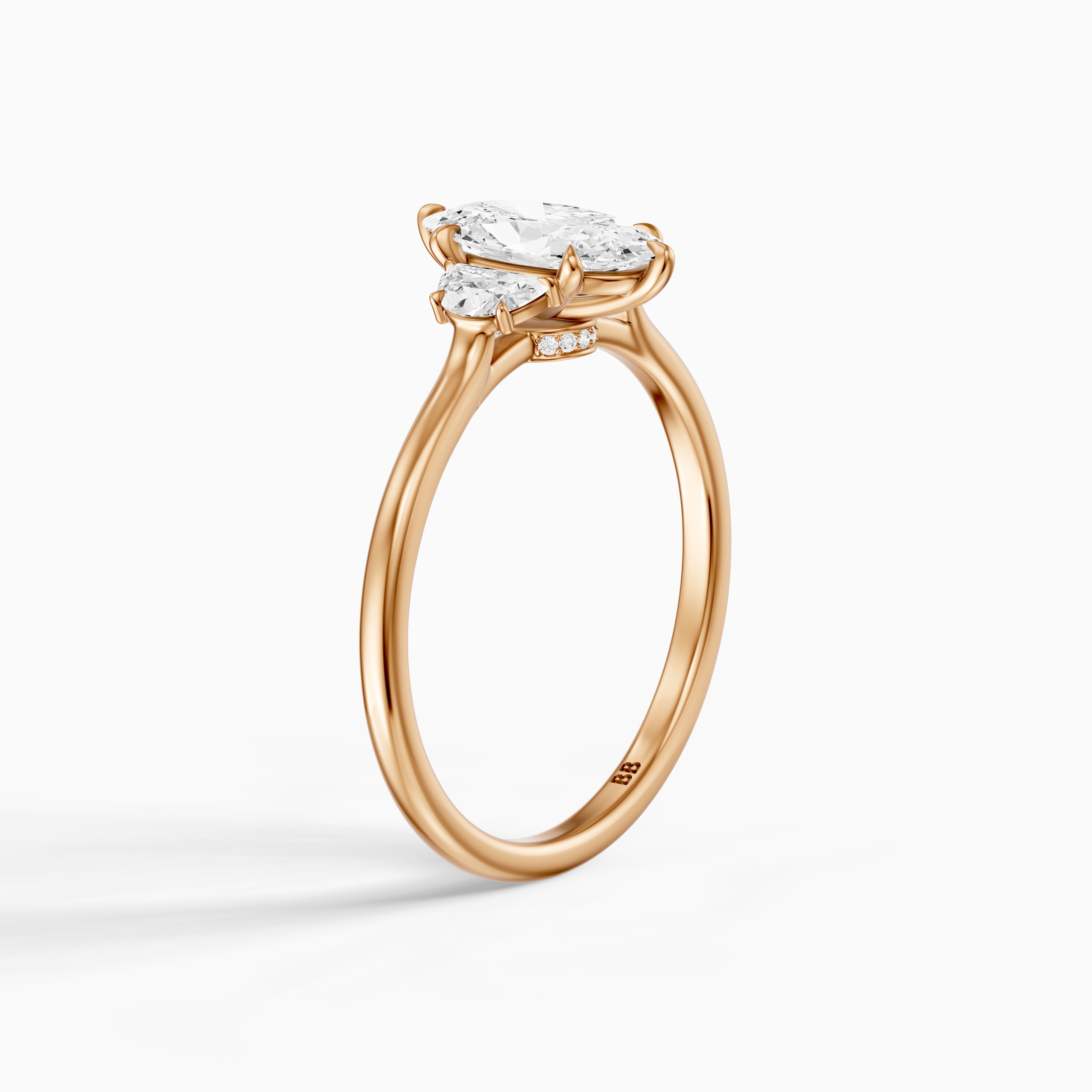 Emery Moval Hidden Halo Moissanite Diamond Ring with Half Moon Sides