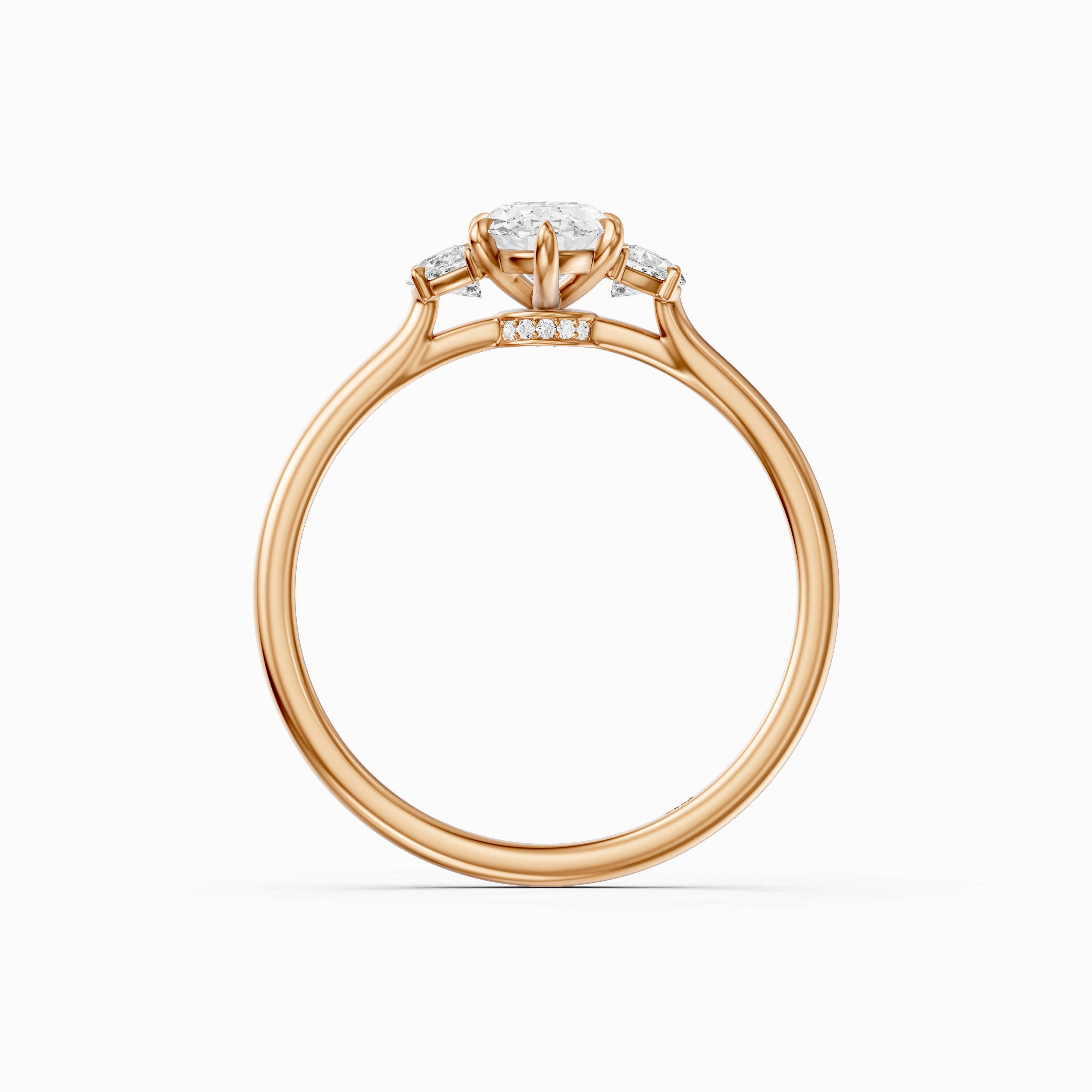 Emery Moval Hidden Halo Moissanite Diamond Ring with Half Moon Sides