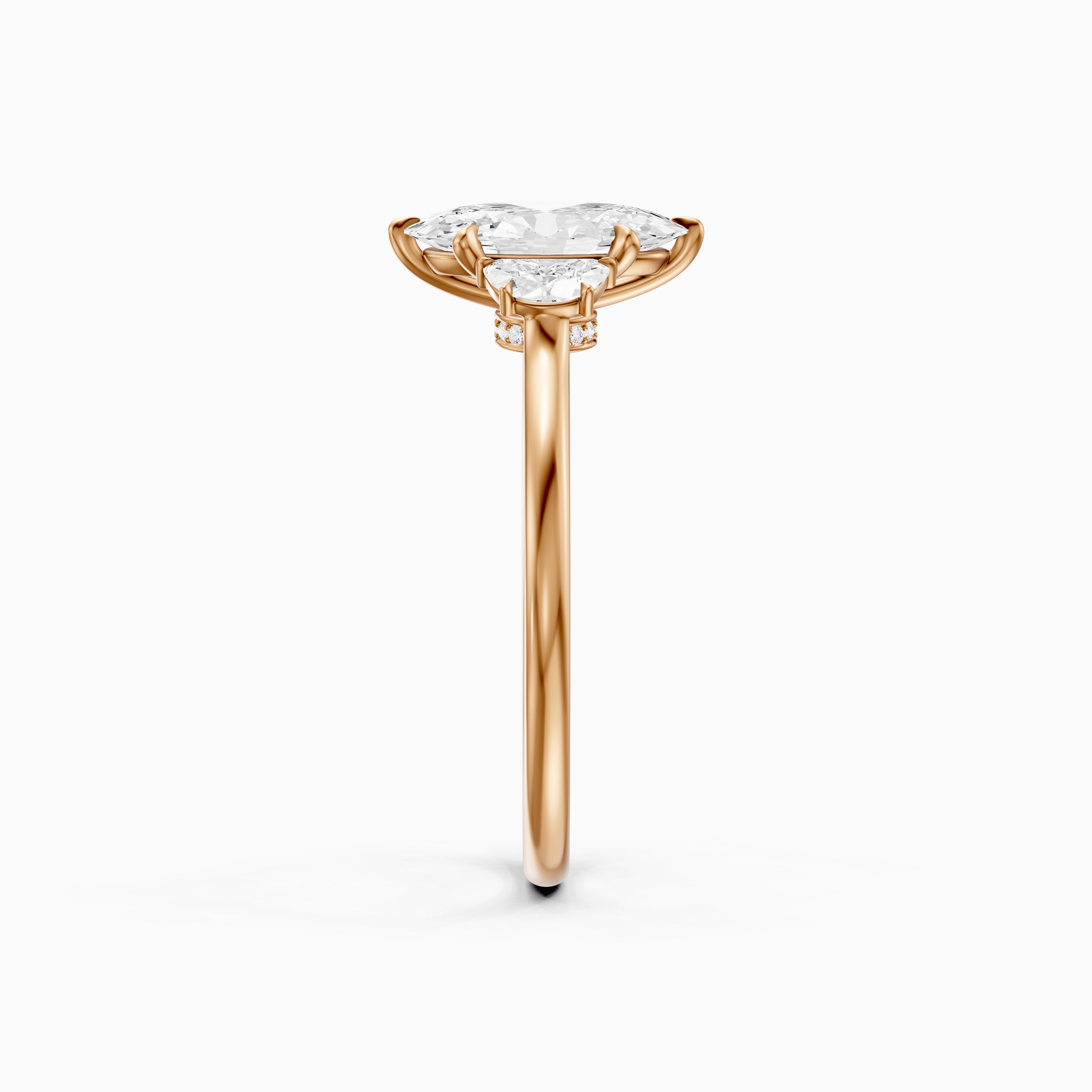 Emery Moval Hidden Halo Moissanite Diamond Ring with Half Moon Sides