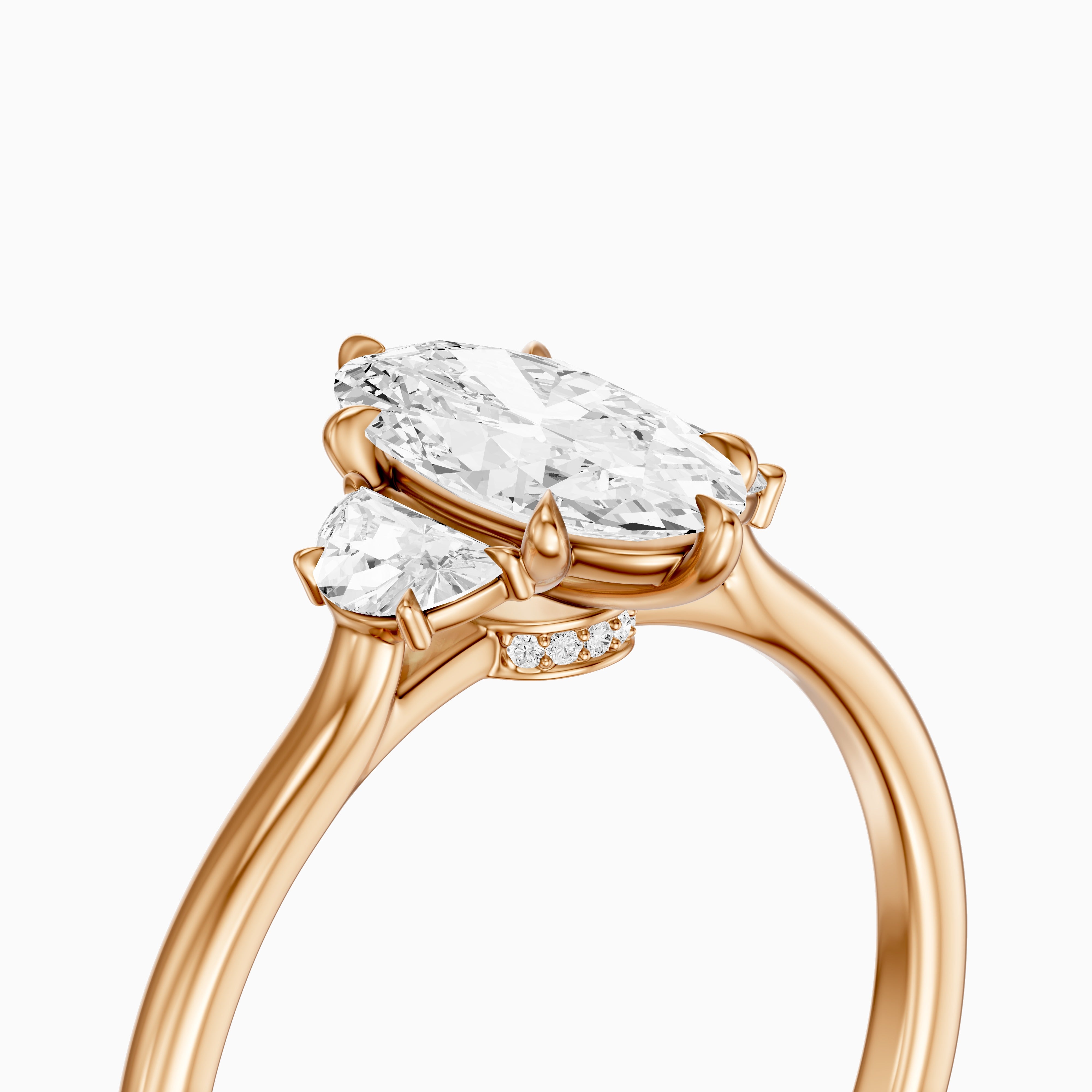Emery Moval Hidden Halo Moissanite Diamond Ring with Half Moon Sides