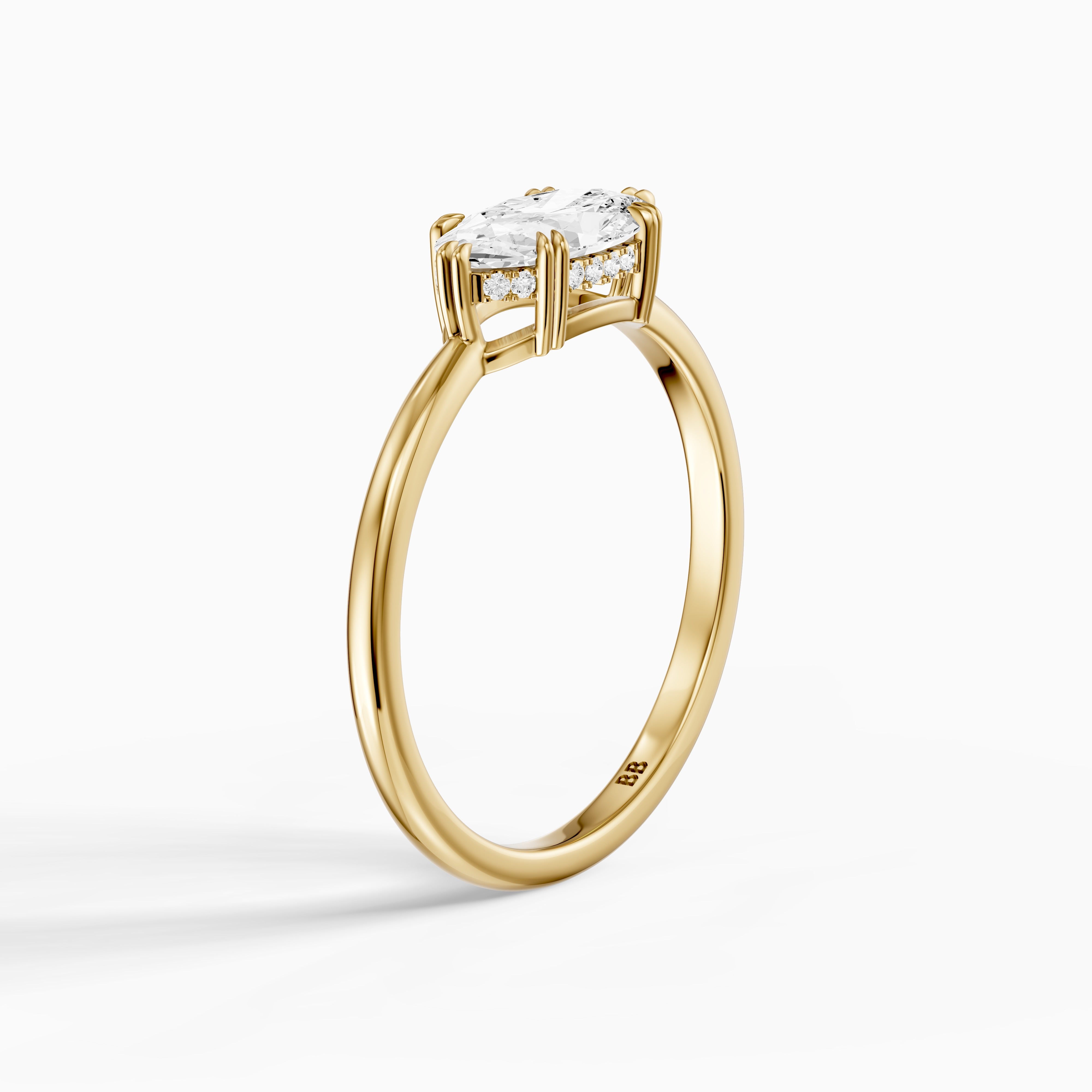 Diana East West Moval Moissanite Diamond Hidden Halo Double Claw Ring