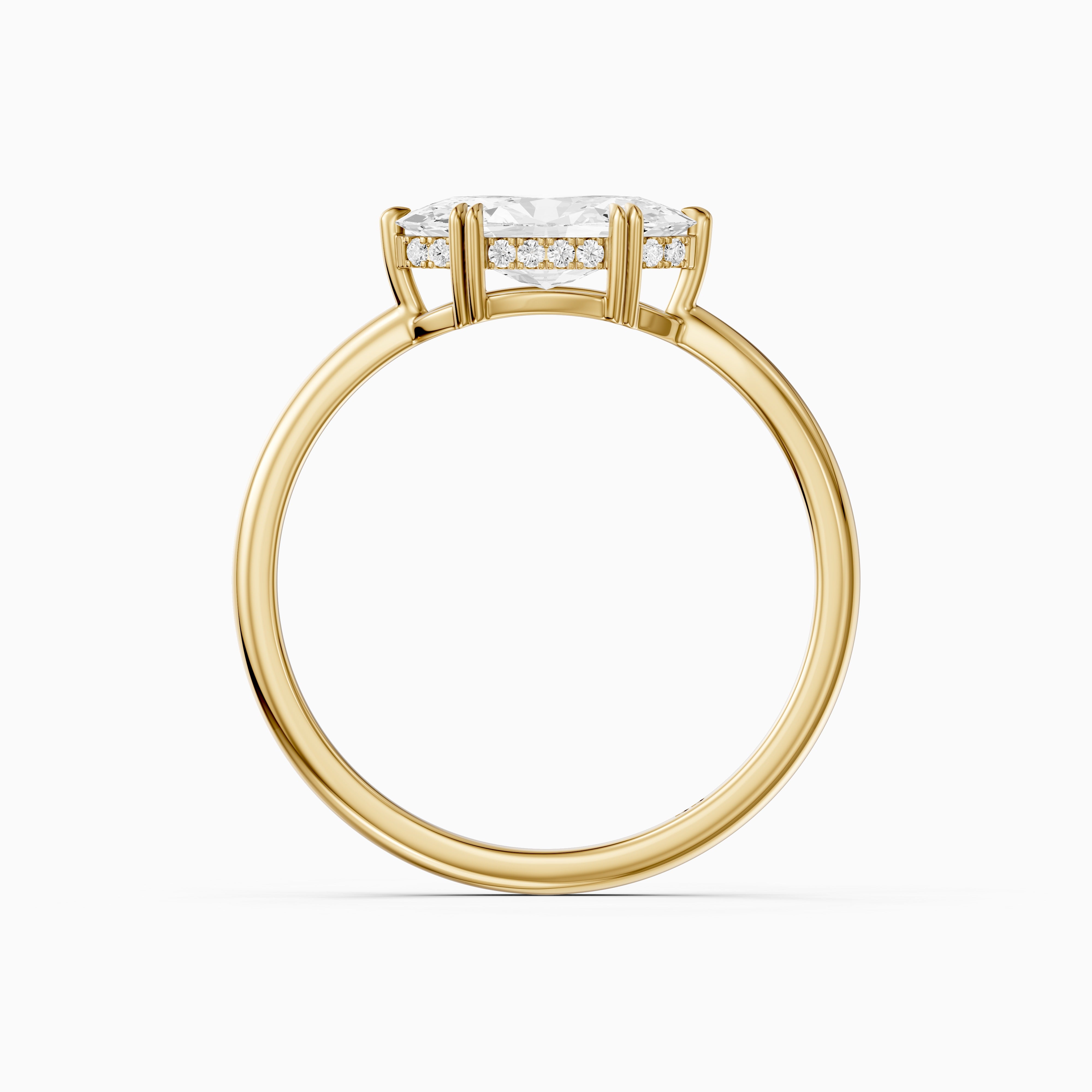 Diana East West Moval Moissanite Diamond Hidden Halo Double Claw Ring