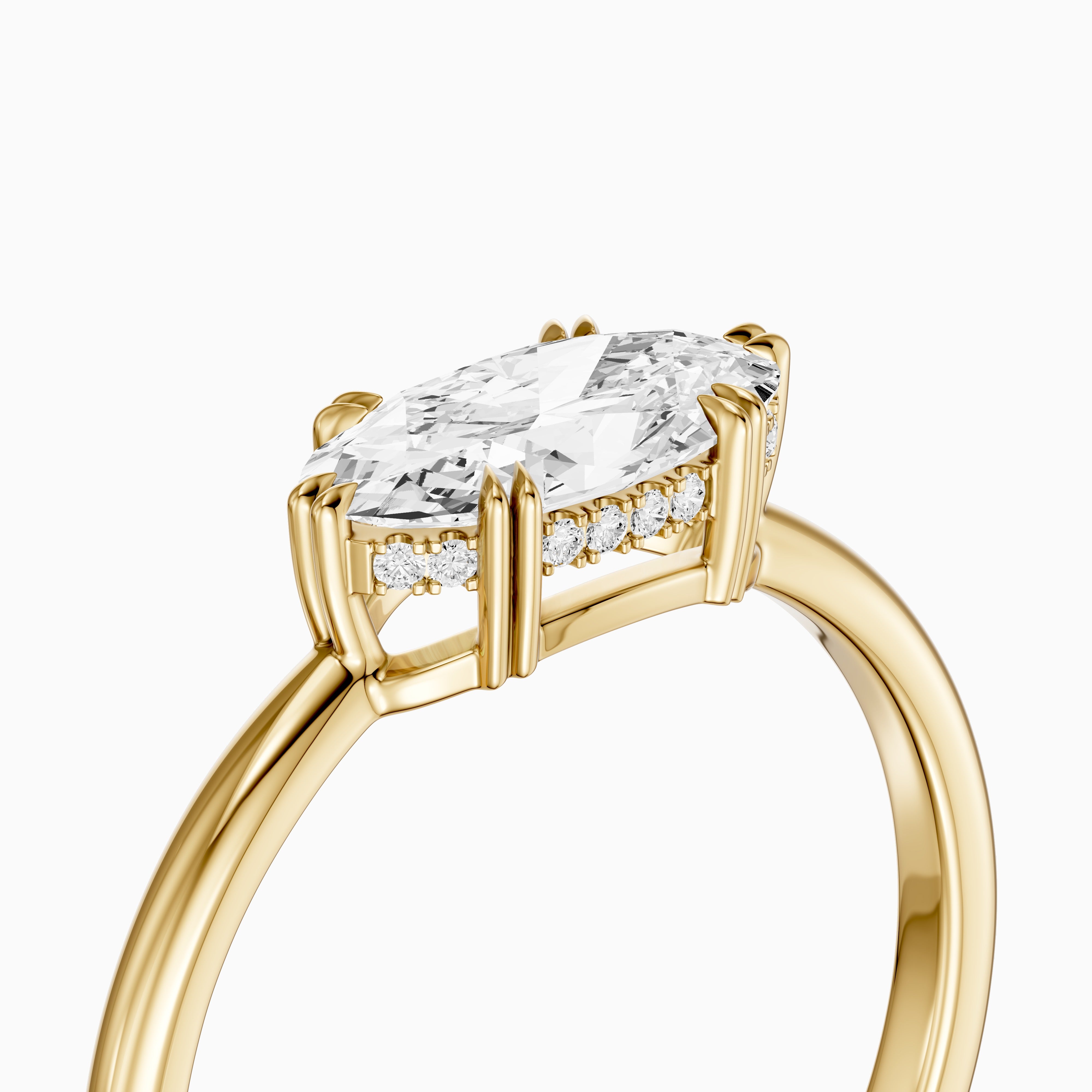 Diana East West Moval Moissanite Diamond Hidden Halo Double Claw Ring