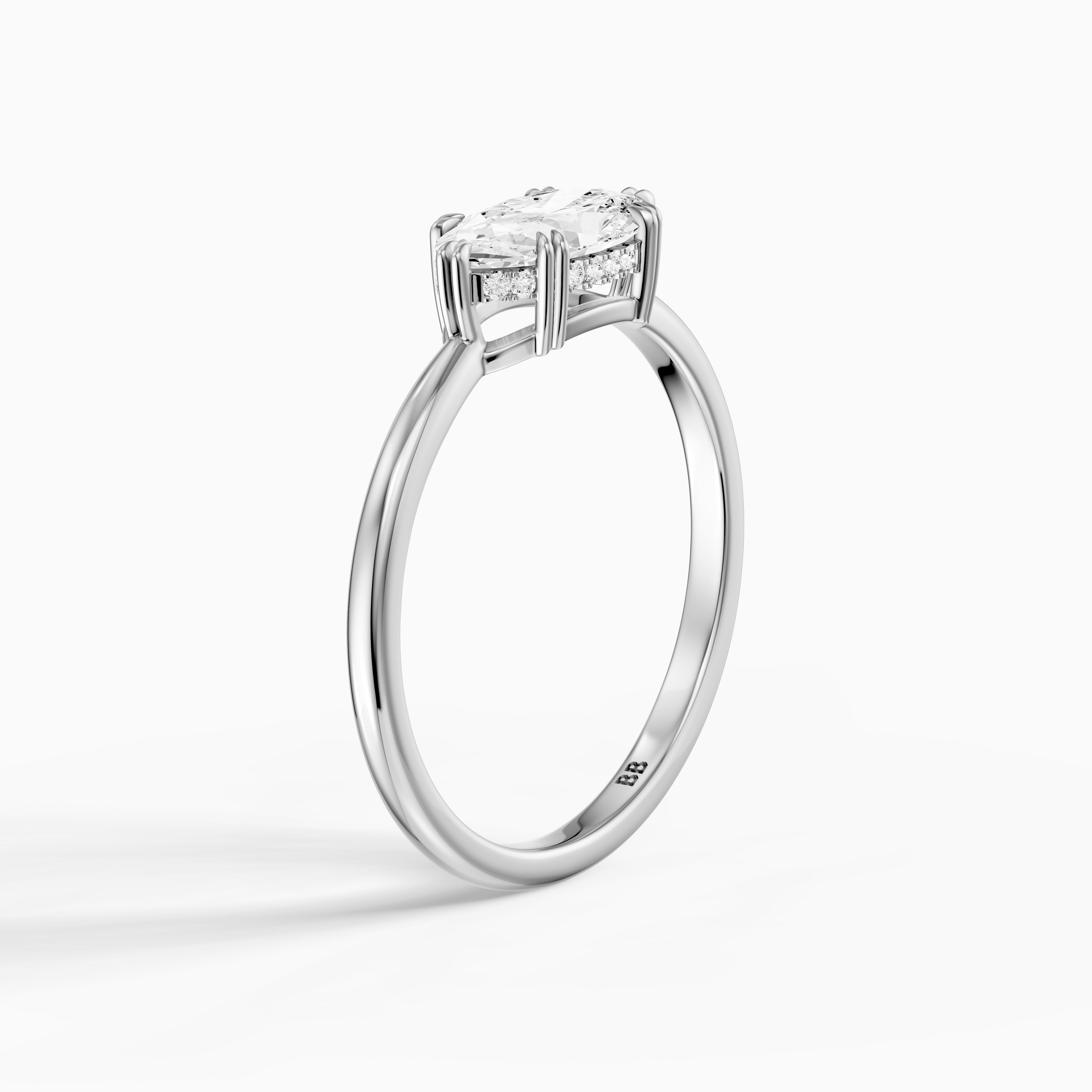 Diana East West Moval Moissanite Diamond Hidden Halo Double Claw Ring