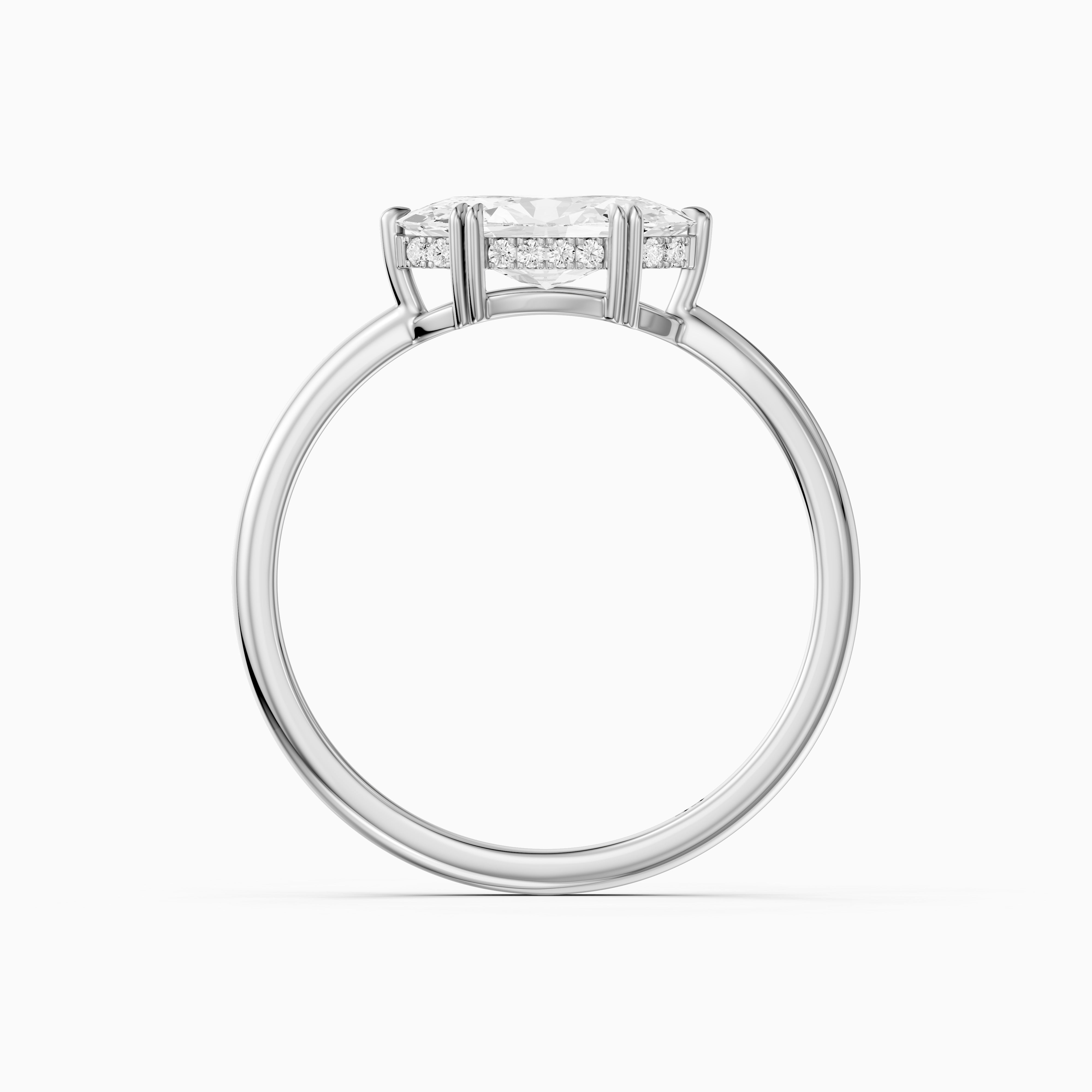 Diana East West Moval Moissanite Diamond Hidden Halo Double Claw Ring