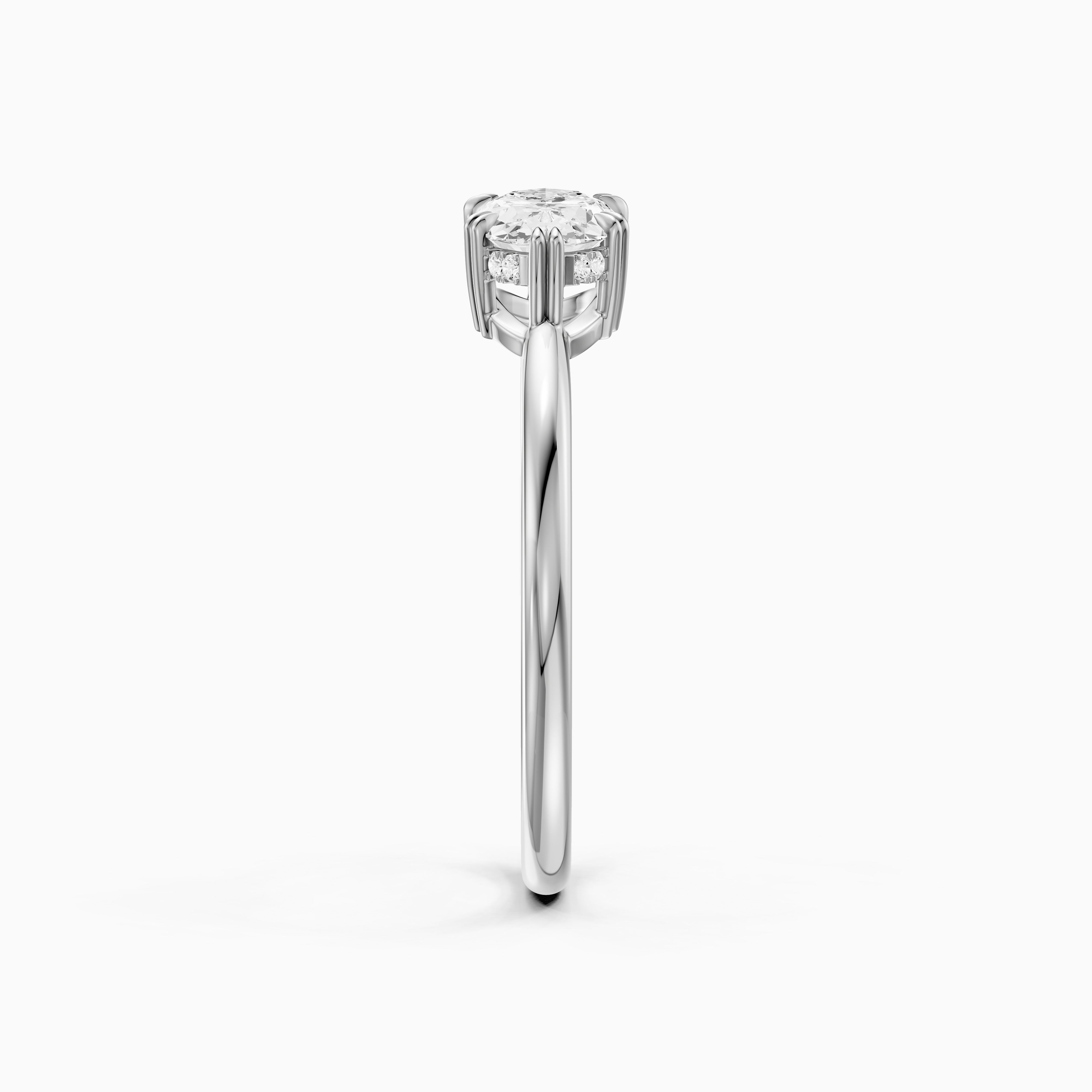 Diana East West Moval Moissanite Diamond Hidden Halo Double Claw Ring