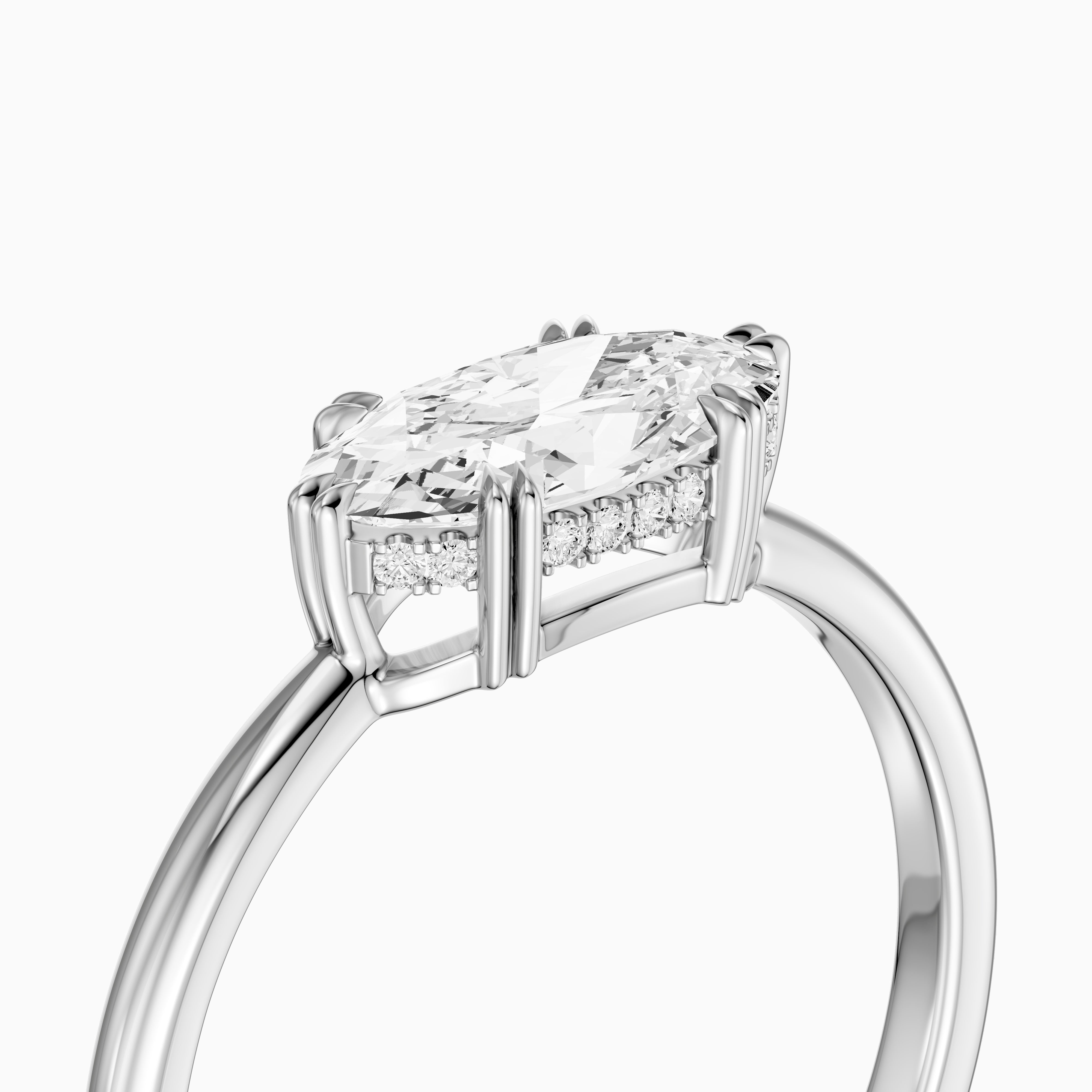 Diana East West Moval Moissanite Diamond Hidden Halo Double Claw Ring