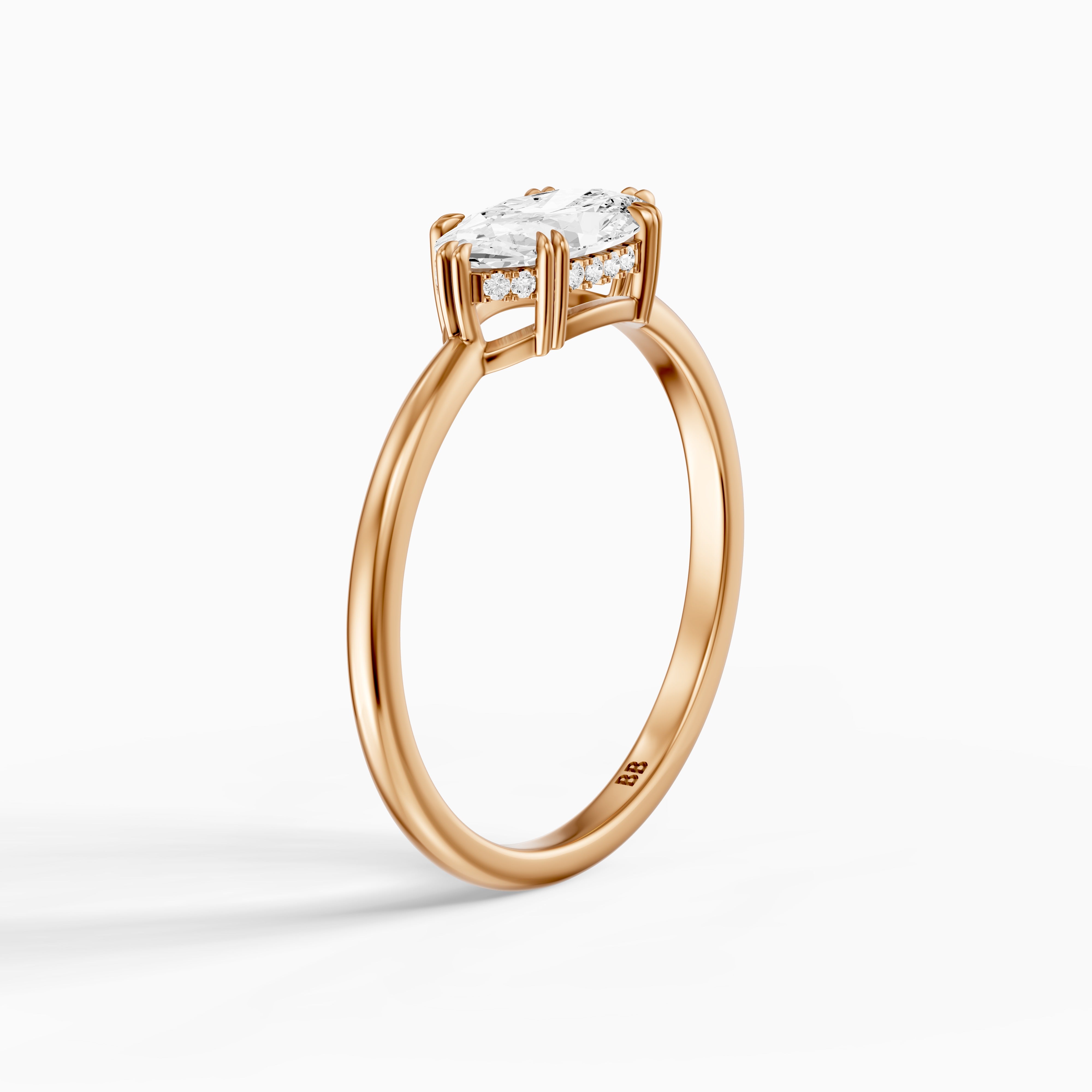 Diana East West Moval Moissanite Diamond Hidden Halo Double Claw Ring