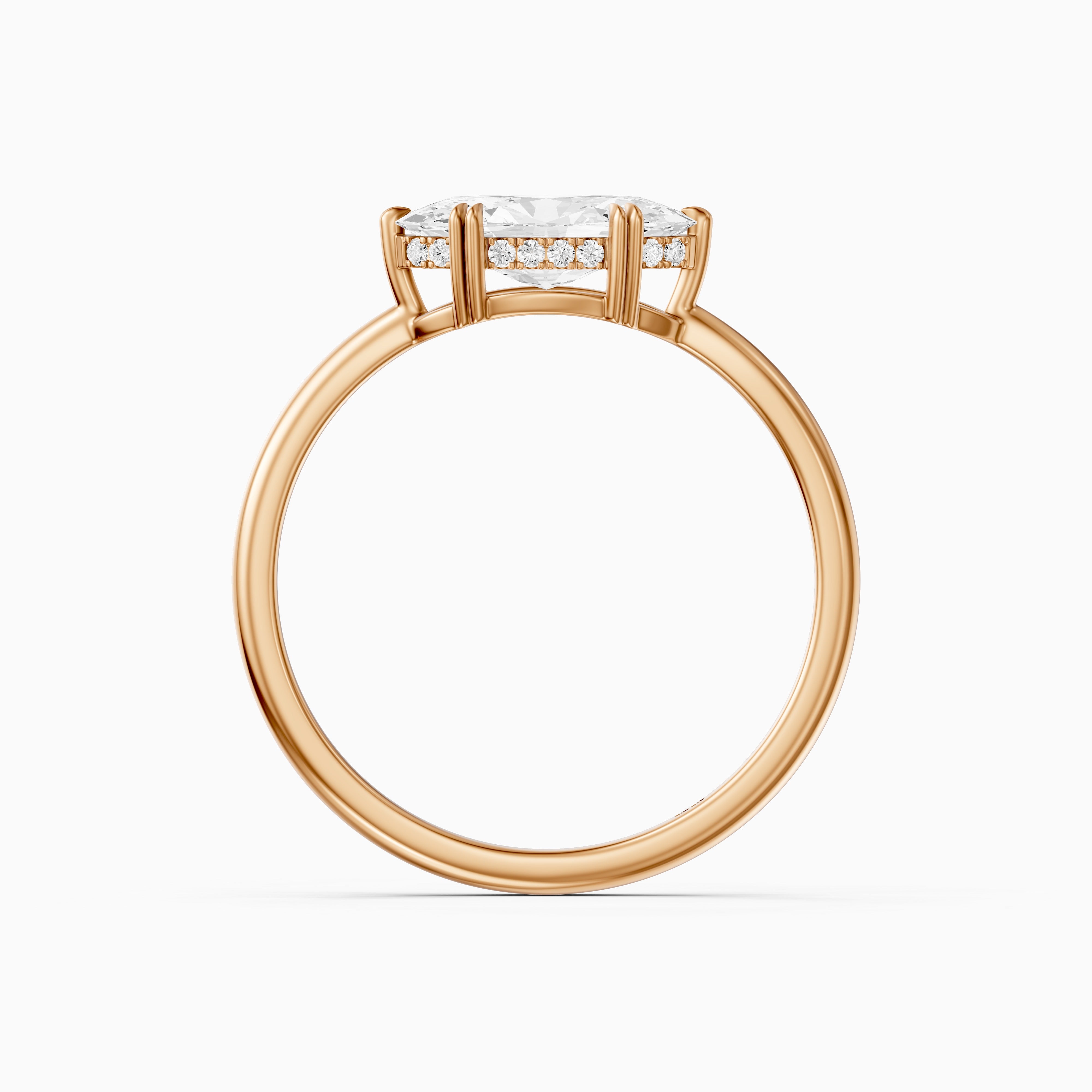 Diana East West Moval Moissanite Diamond Hidden Halo Double Claw Ring