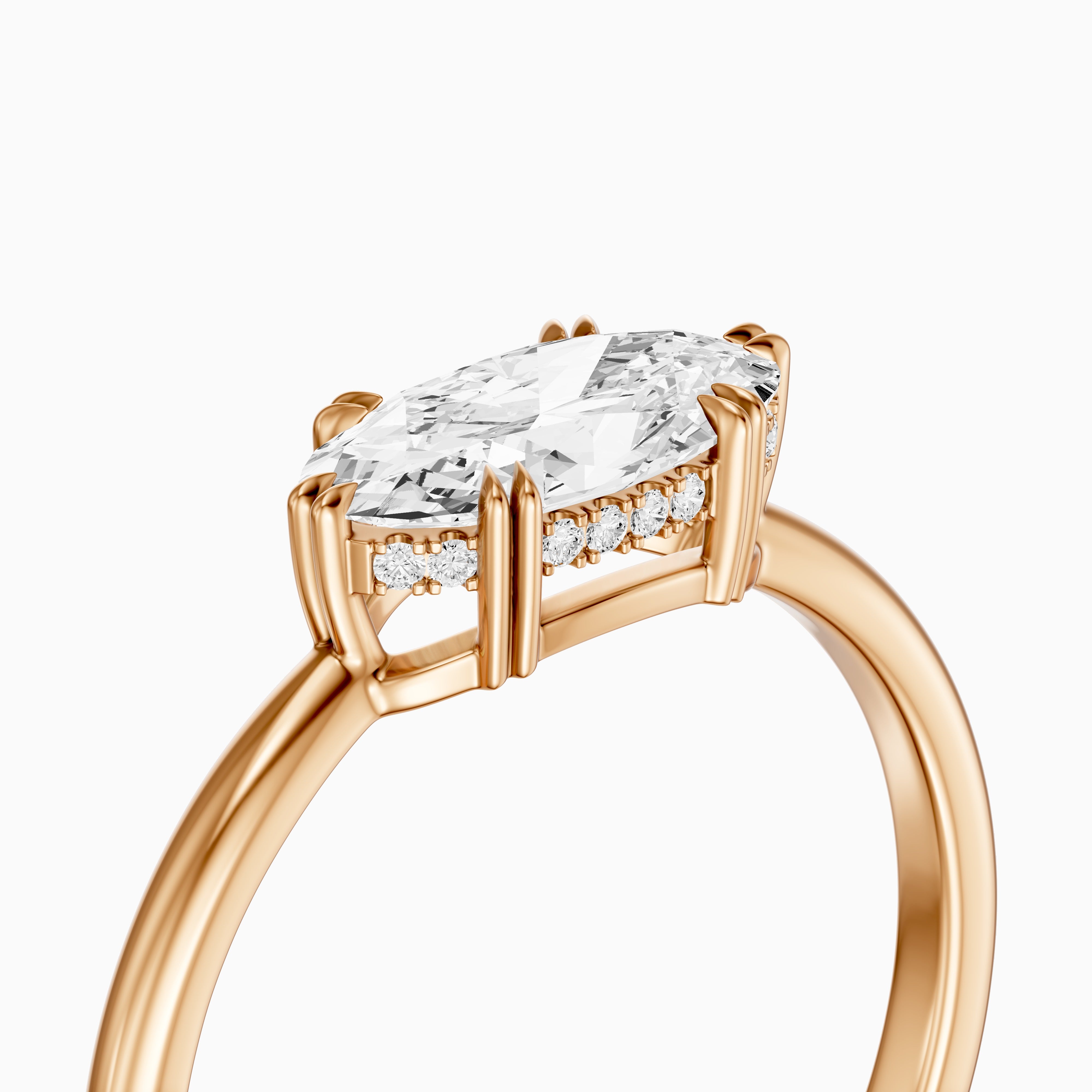 Diana East West Moval Moissanite Diamond Hidden Halo Double Claw Ring