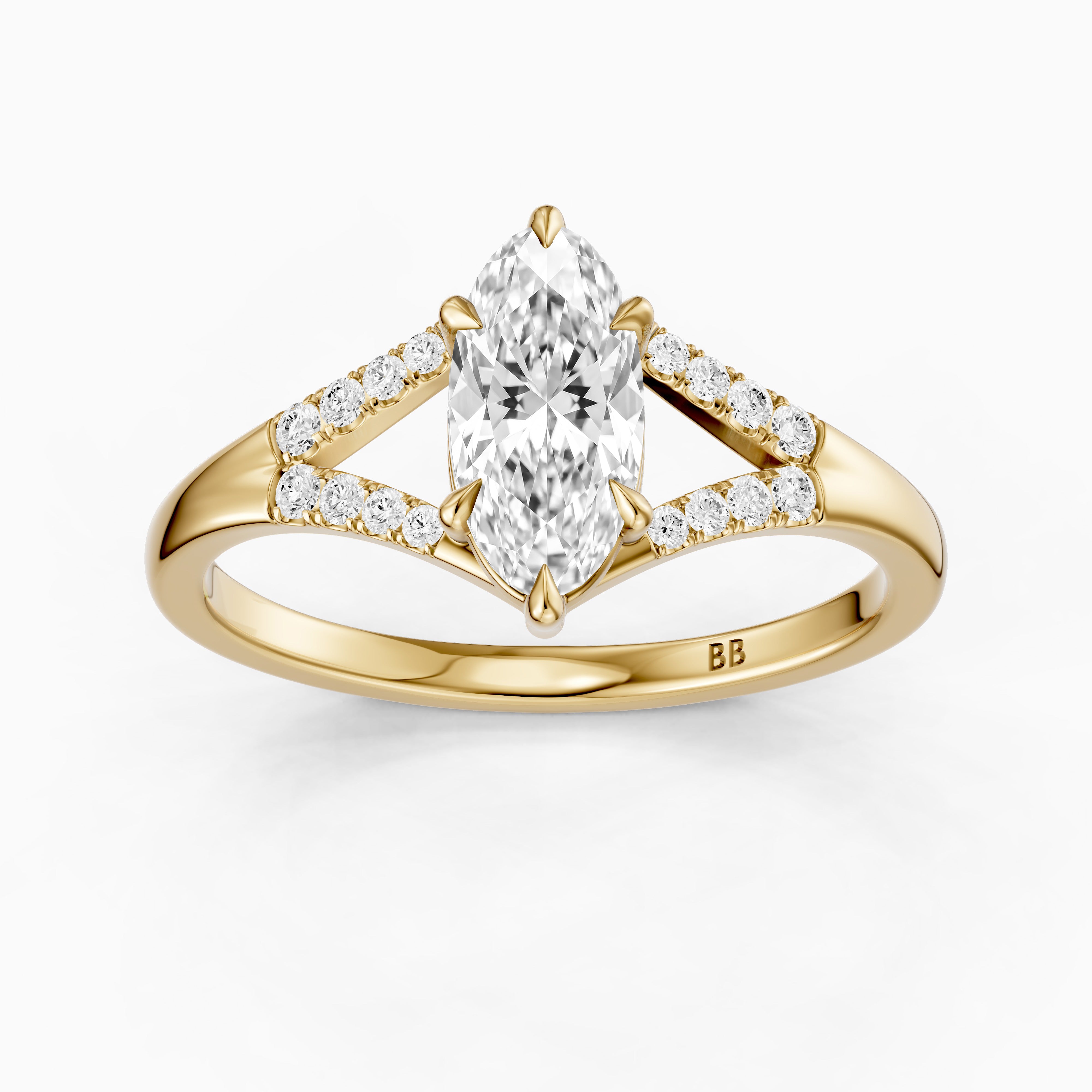 Frida Moval Moissanite Diamond Ring with Split Shank Pave Band