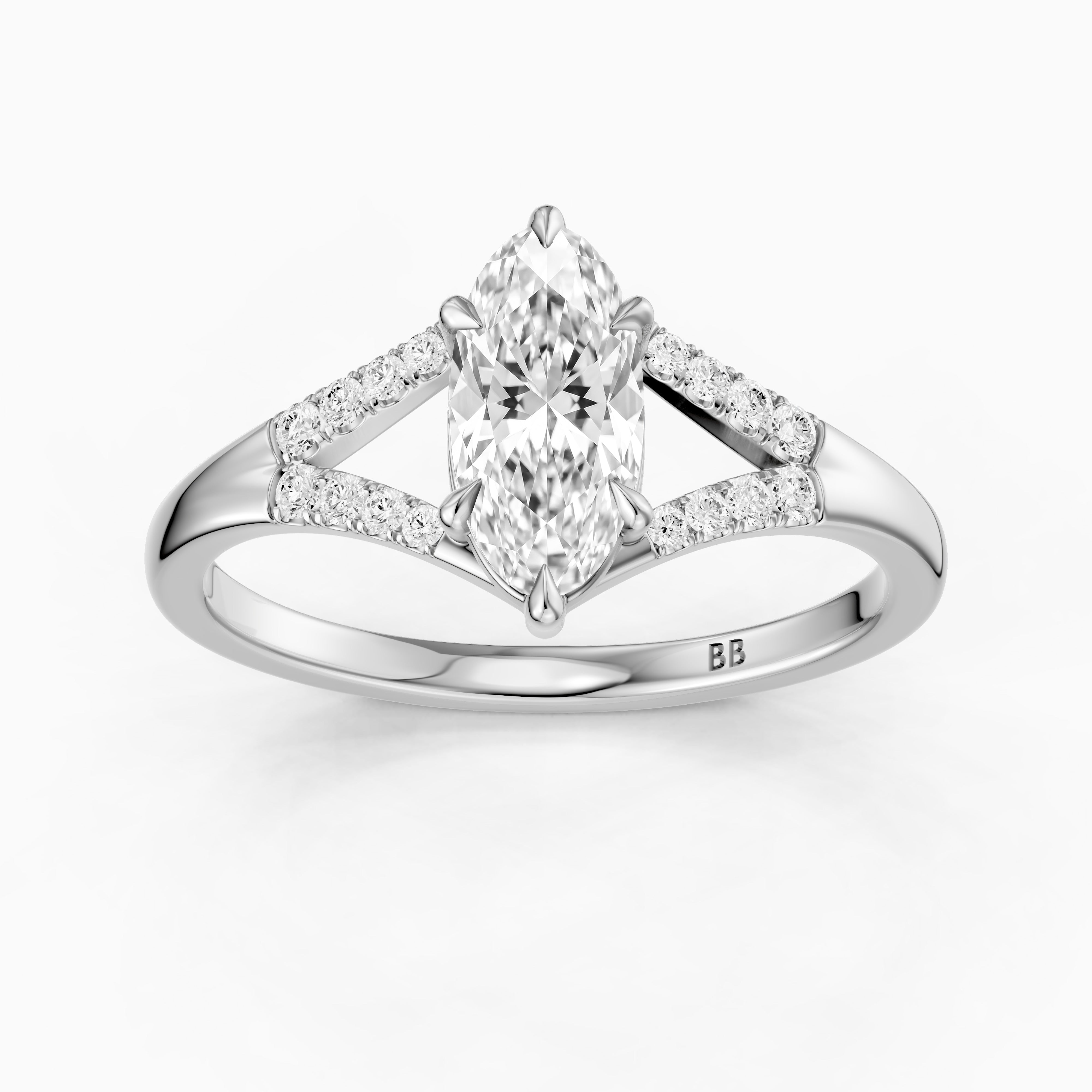 Frida Moval Moissanite Diamond Ring with Split Shank Pave Band